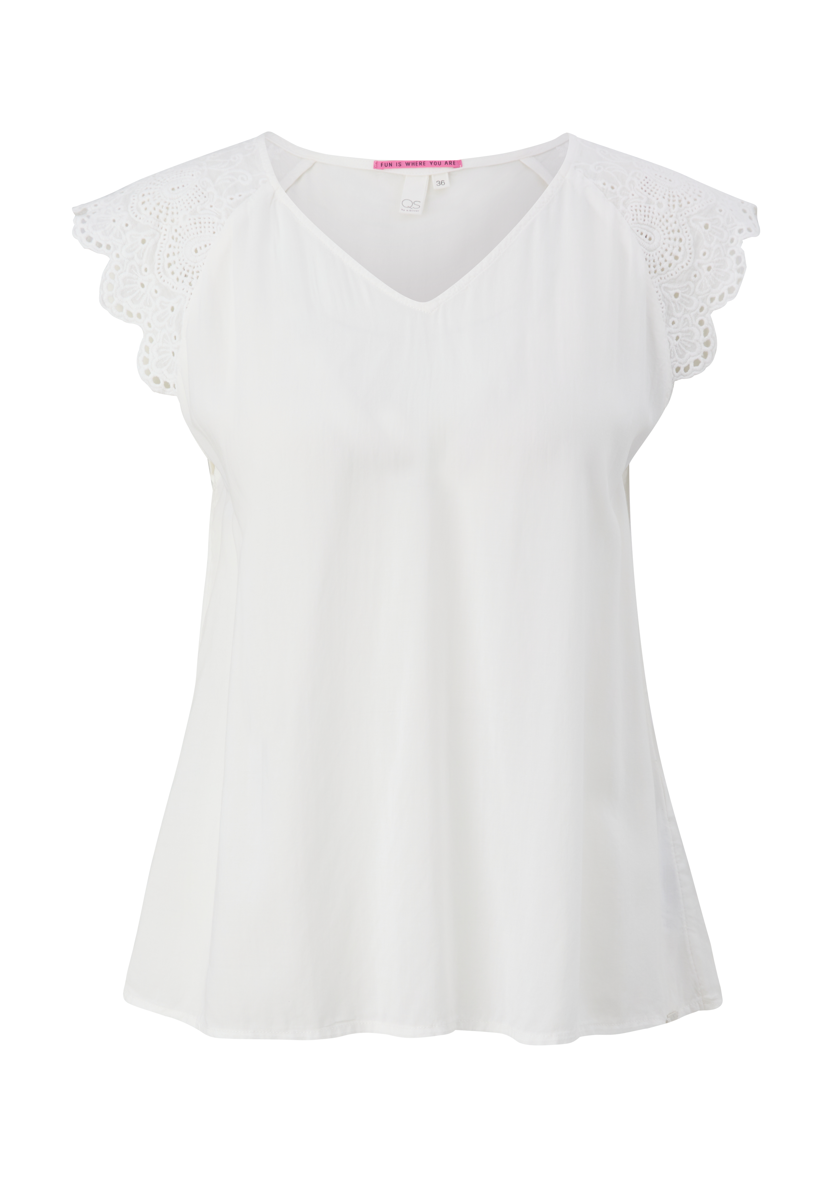 QS - Bluse mit Broderie Anglaise, Damen, creme