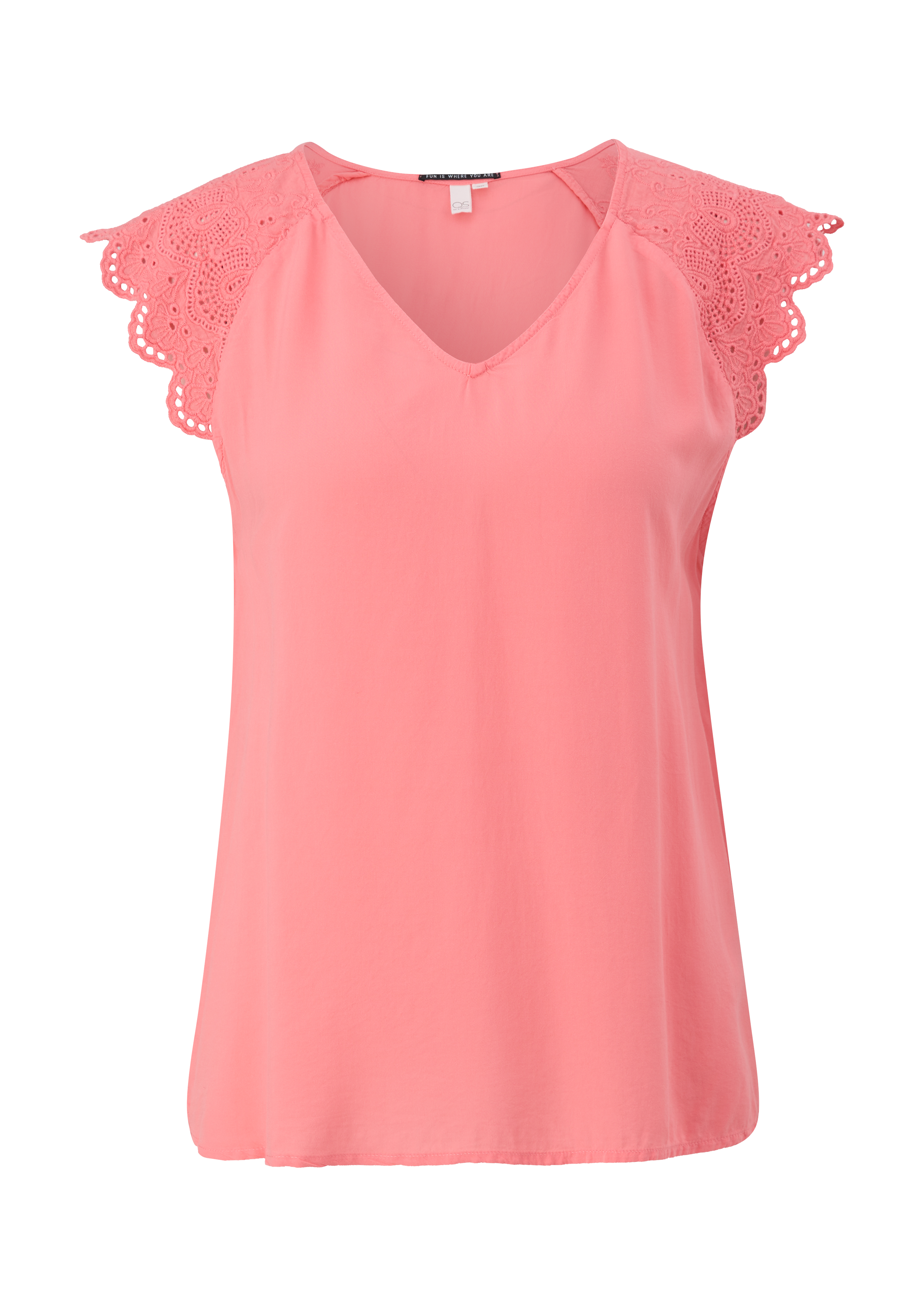 QS - Bluse mit Broderie Anglaise, Damen, Rosa