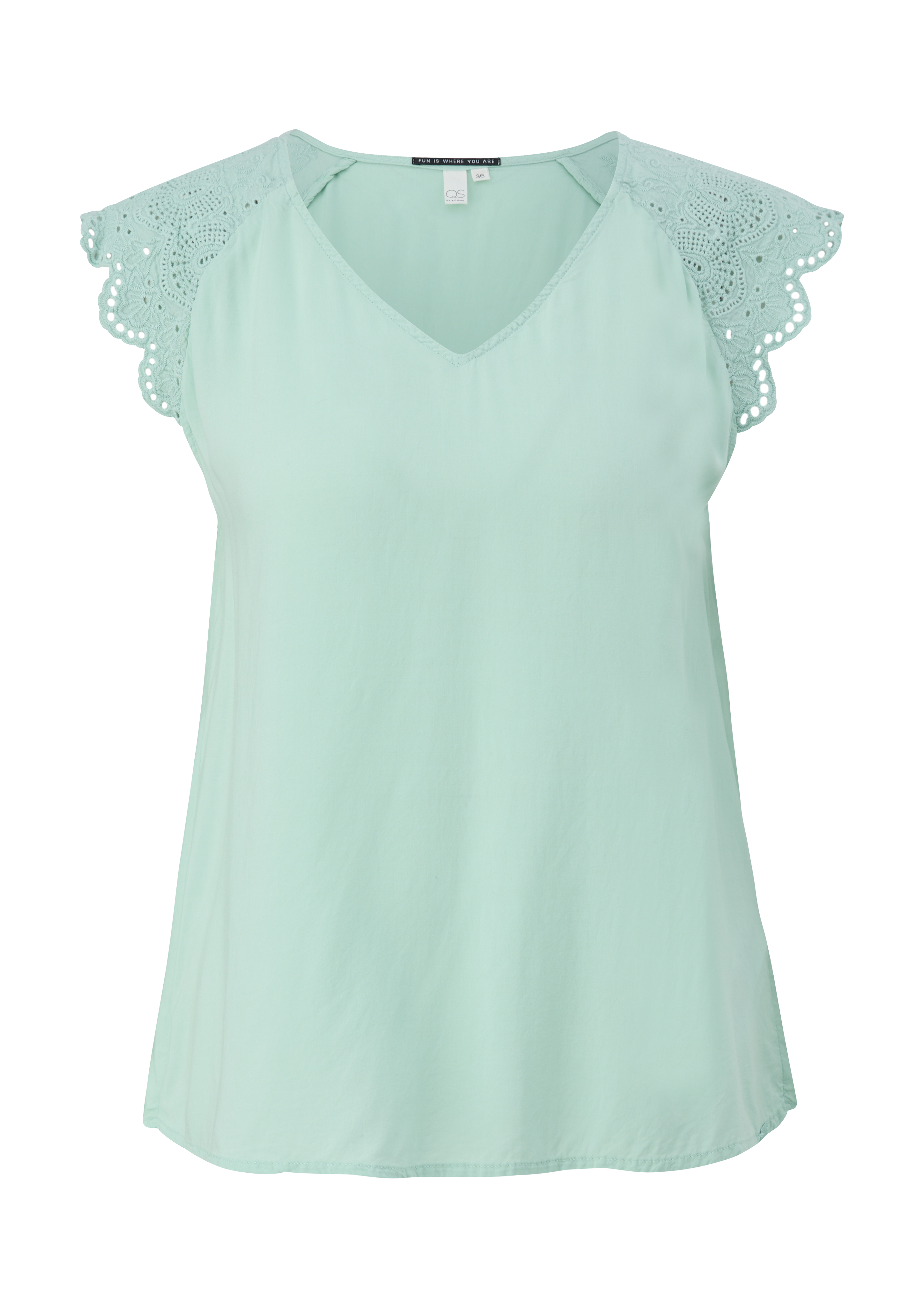 QS - Bluse mit Broderie Anglaise, Damen, türkis