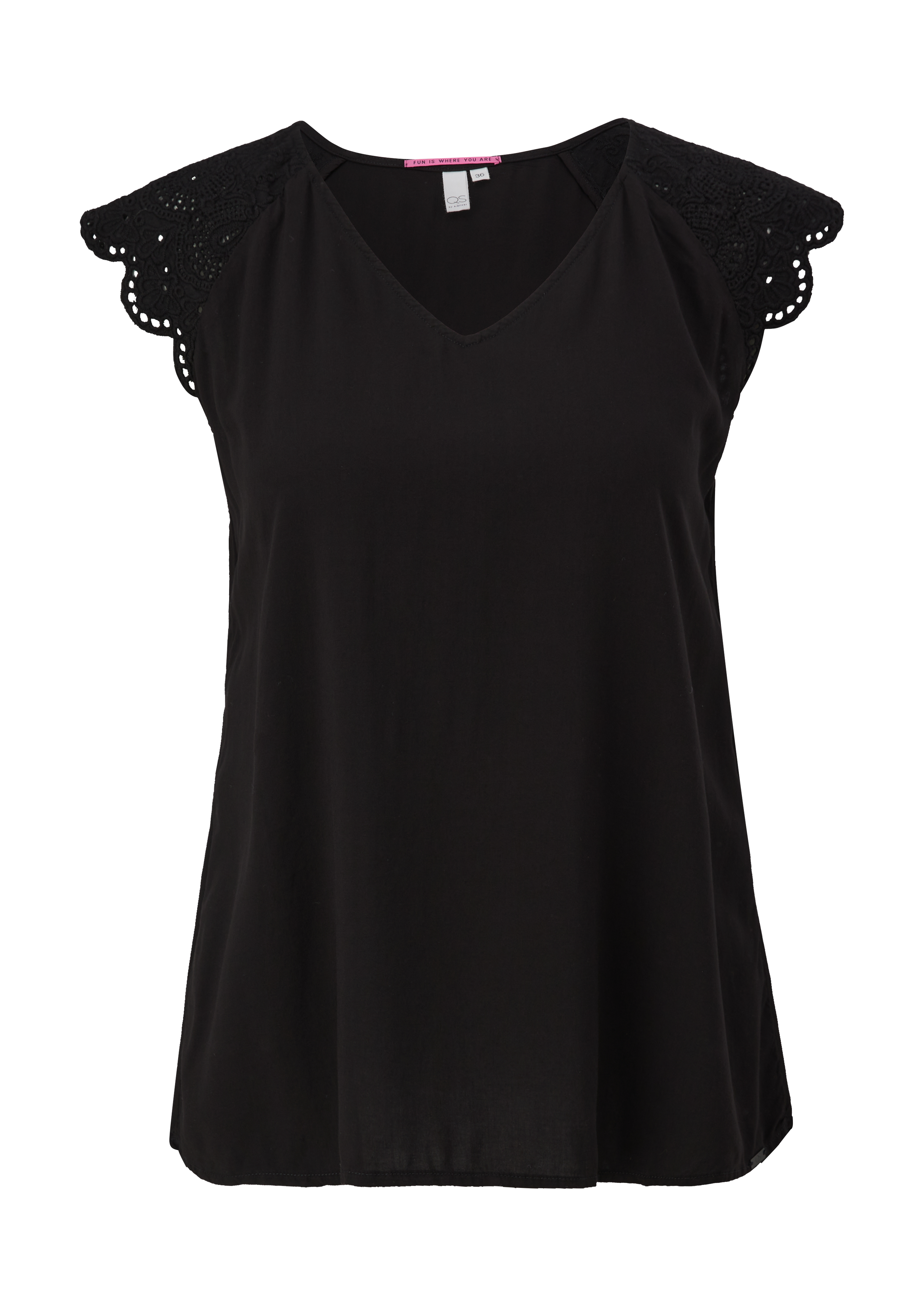 QS - Bluse mit Broderie Anglaise, Damen, schwarz