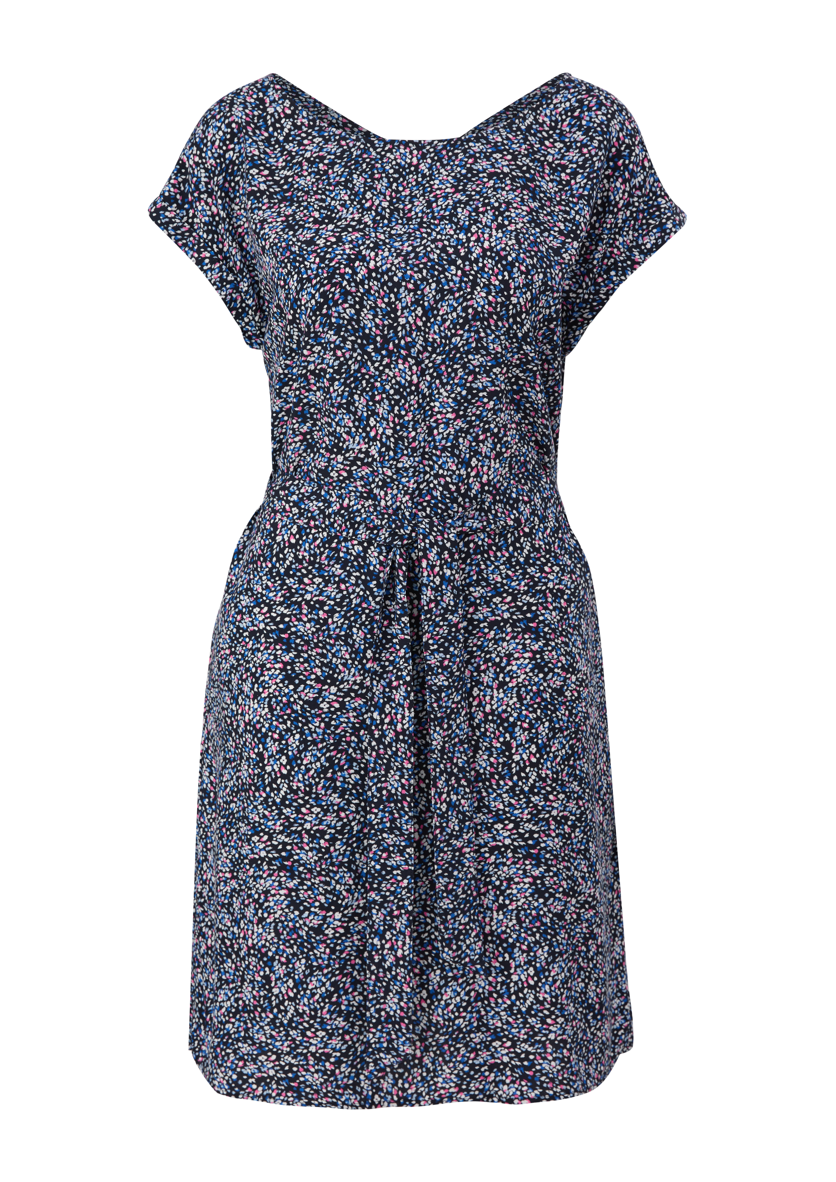 s.Oliver - Kurzes Kleid mit Binde-Detail, Damen, blau|mehrfarbig