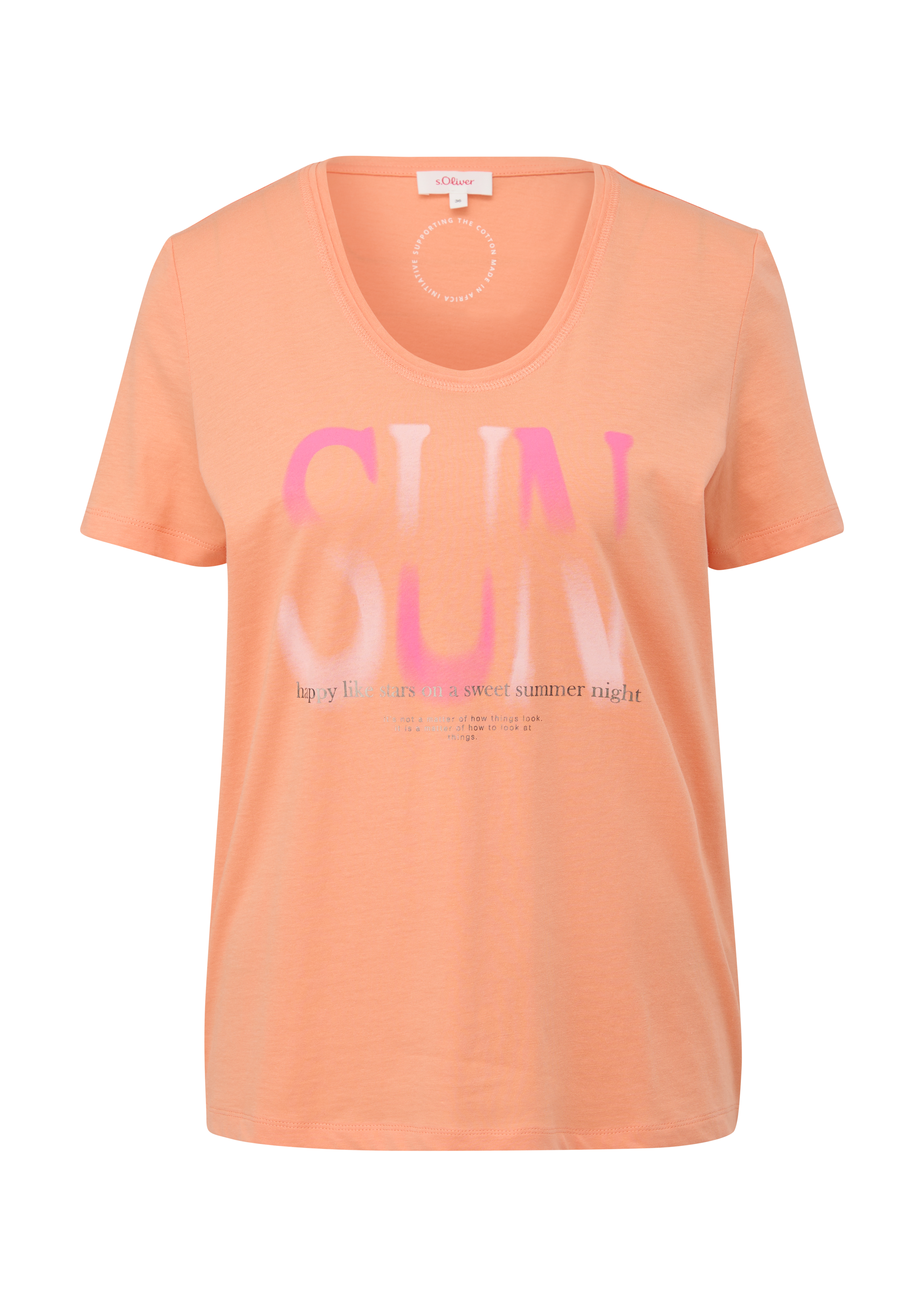 s.Oliver - T-Shirt mit Statement-Print, Damen, Orange