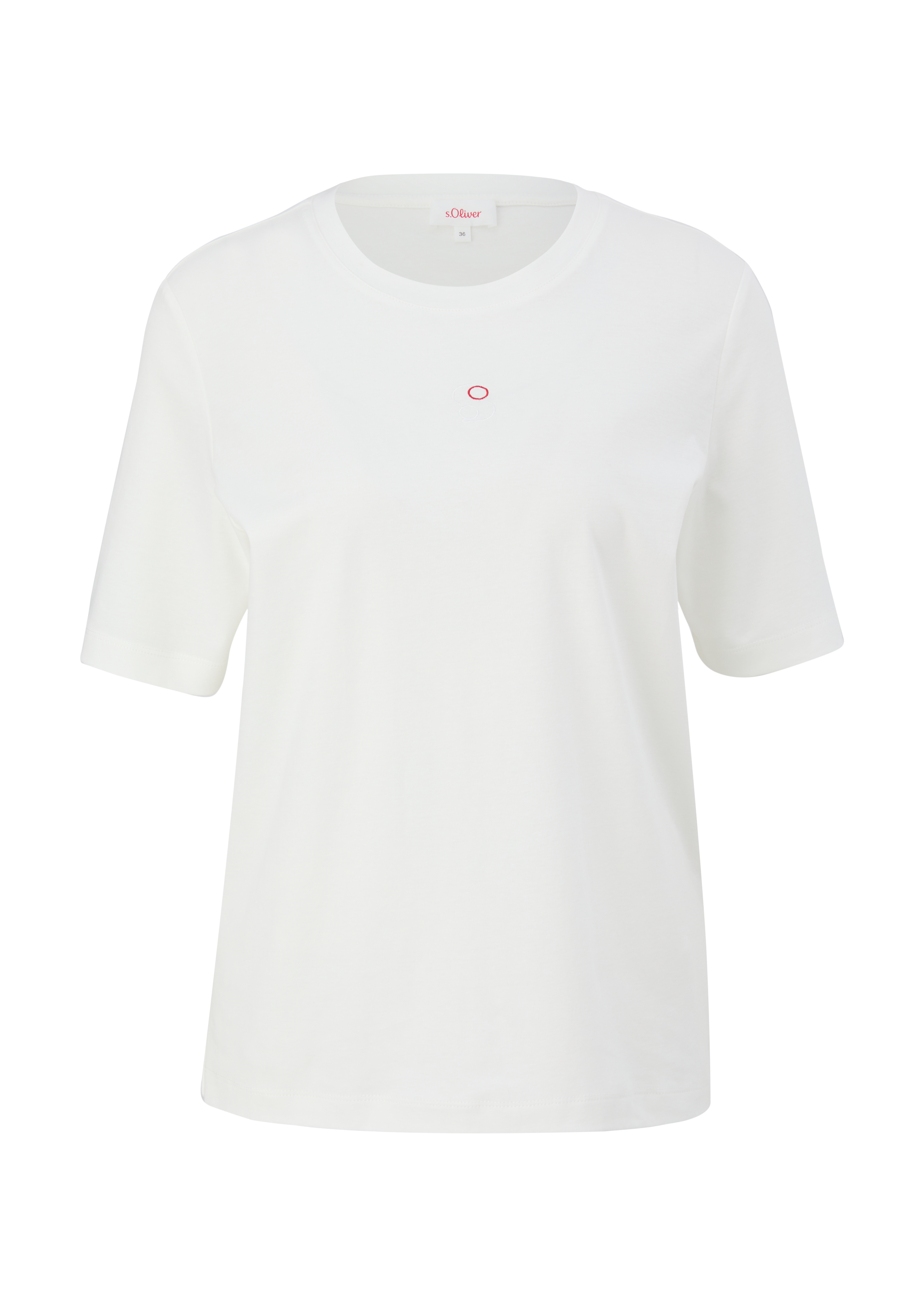 s.Oliver - T-Shirt mit Logo-Stickerei, Damen, creme