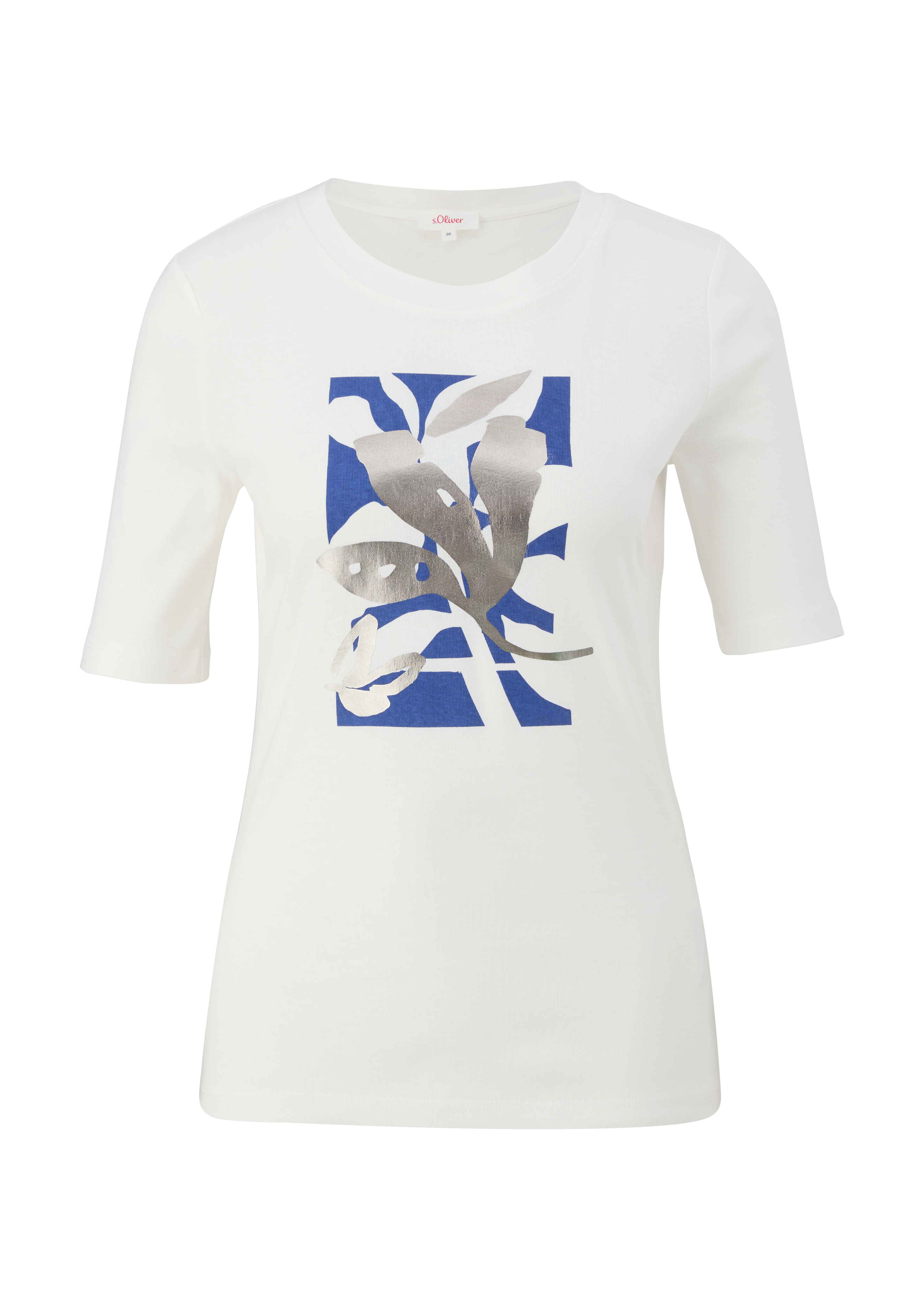 s.Oliver - Baumwollshirt mit glänzendem Frontprint, Damen, creme