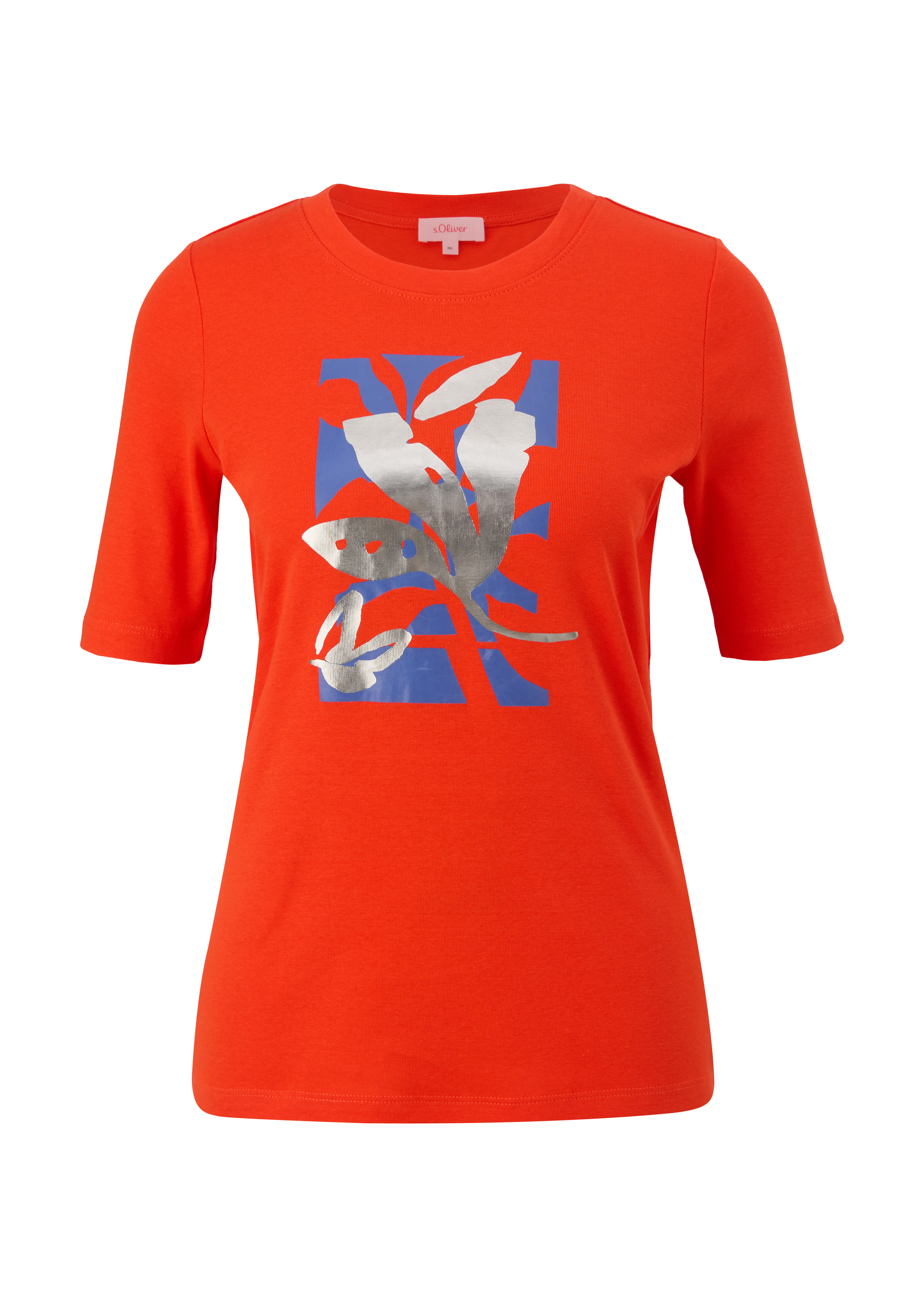 Thumbnail - s.Oliver - Baumwollshirt mit glänzendem Frontprint, Damen, Orange