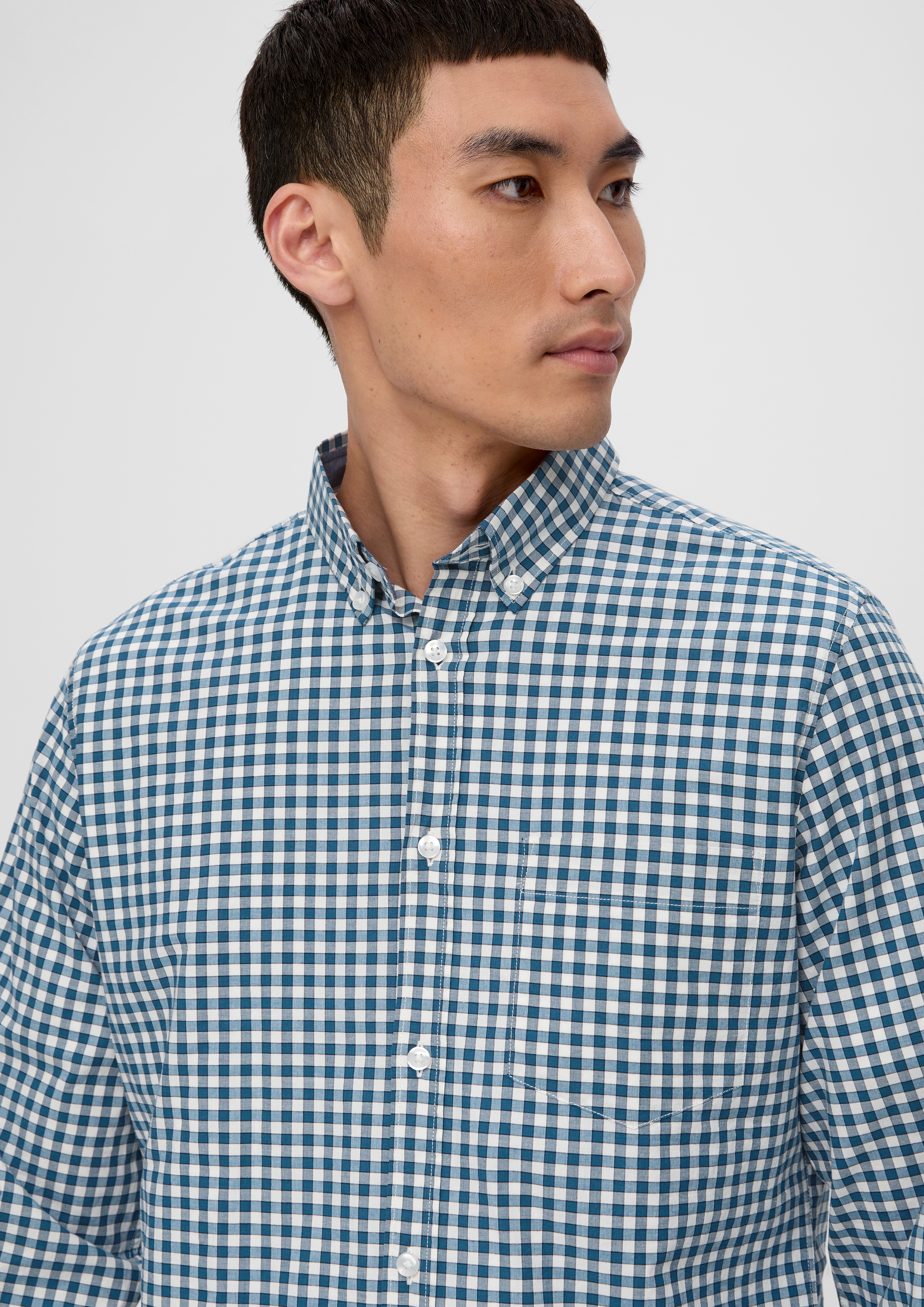 Slim Fit Check Shirt Made Of Stretch Cotton Sky Blue S Oliver