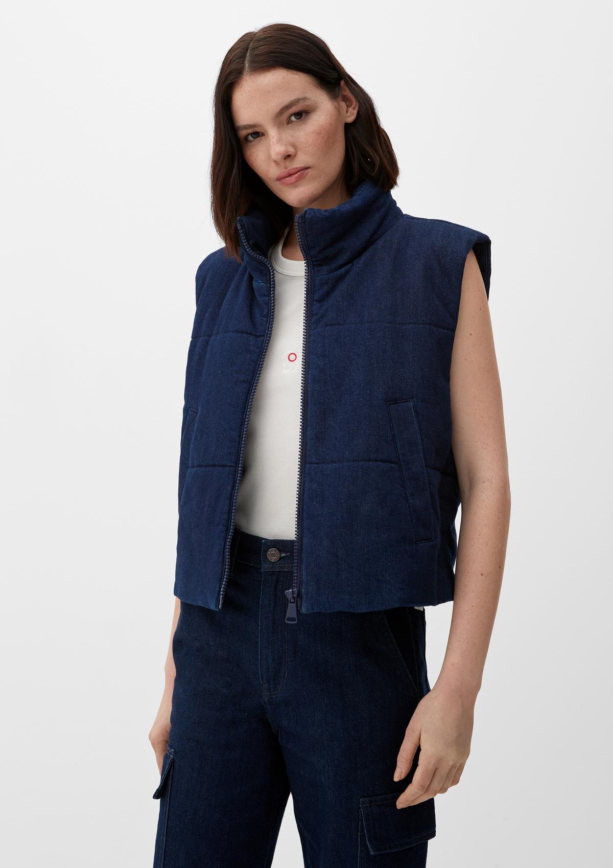 Denim waistcoat with a stand-up collar