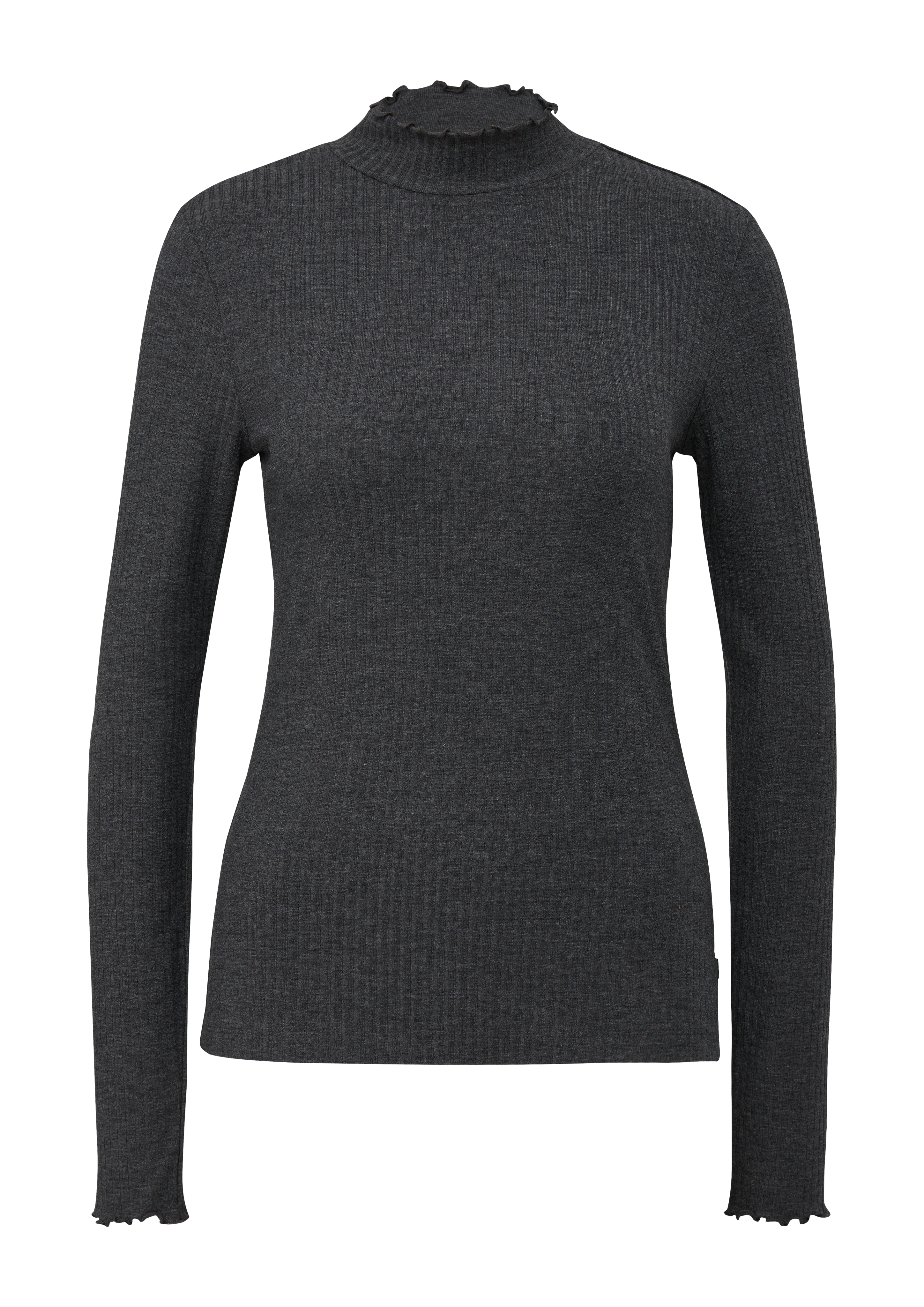 QS - Longsleeve mit Rollsaum, Damen, schwarz