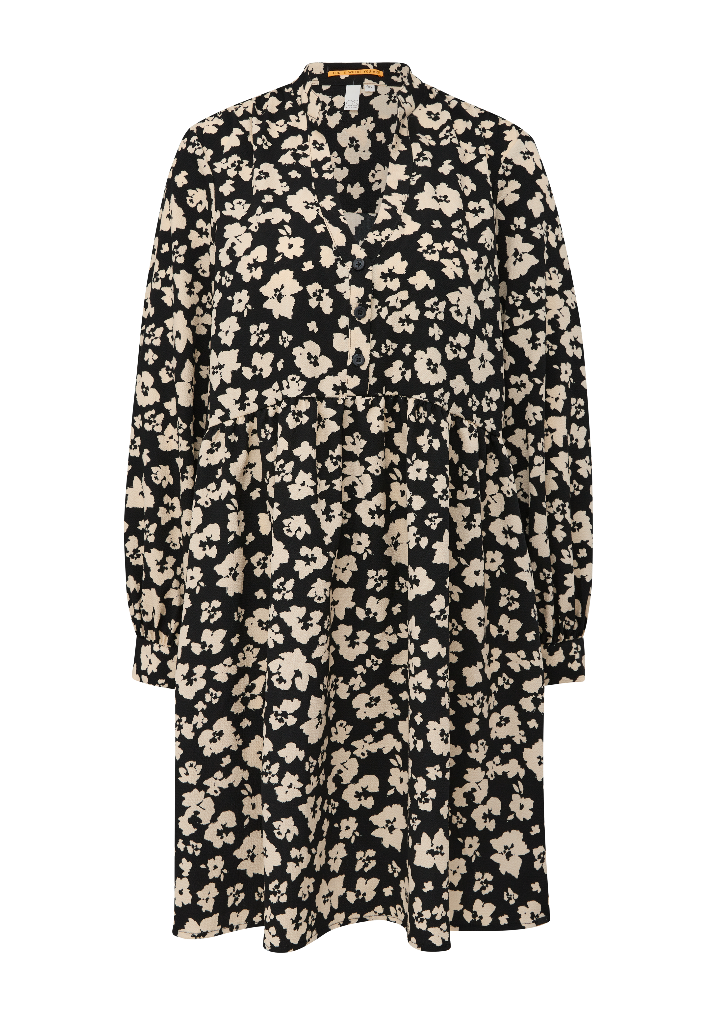 QS - Crêpe-Kleid mit Allover-Print, Damen, schwarz