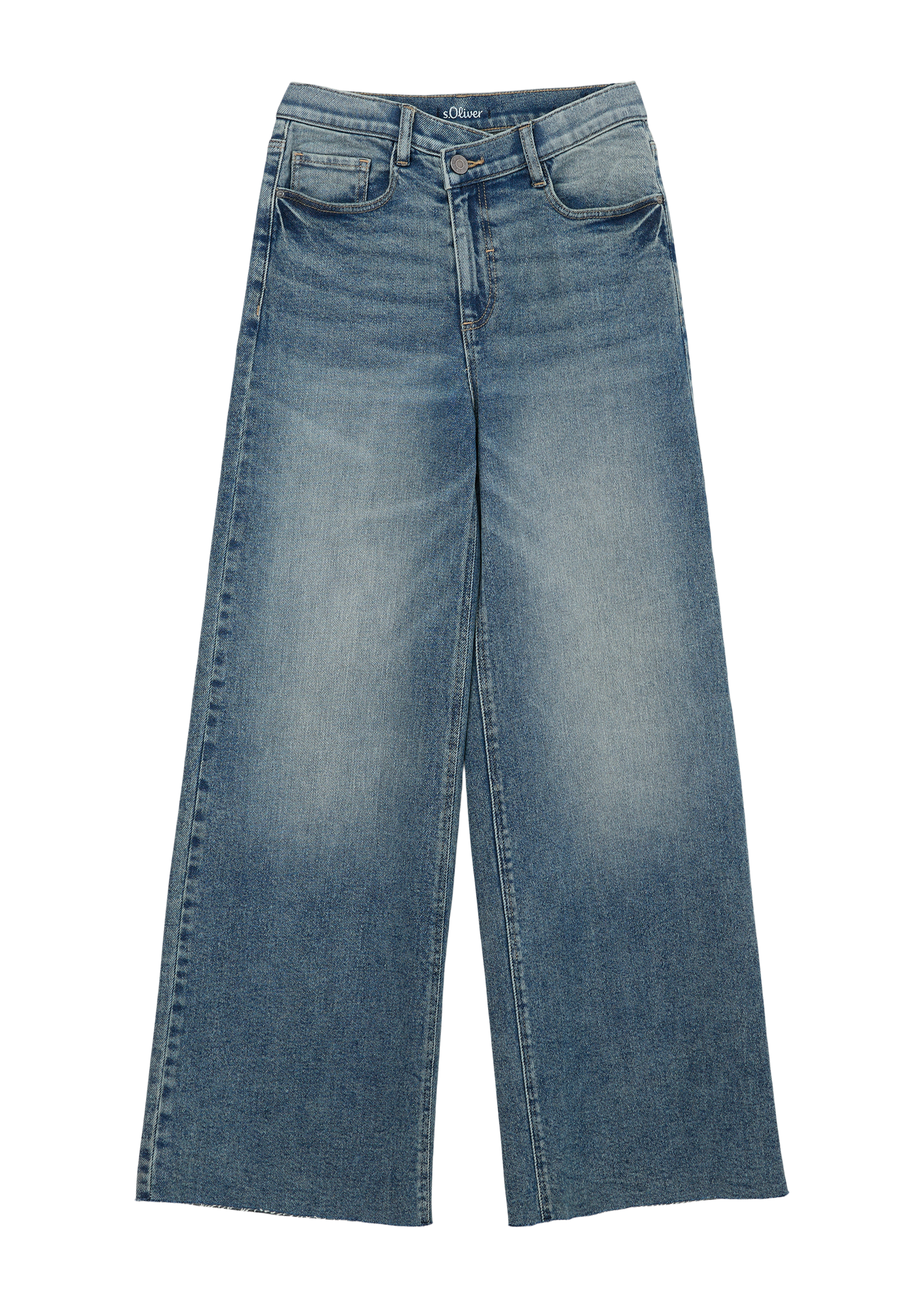 s.Oliver - Jeans / Regular Fit / Super High Rise / Wide Leg / asymmetrischem Bund, Mädchen, blau