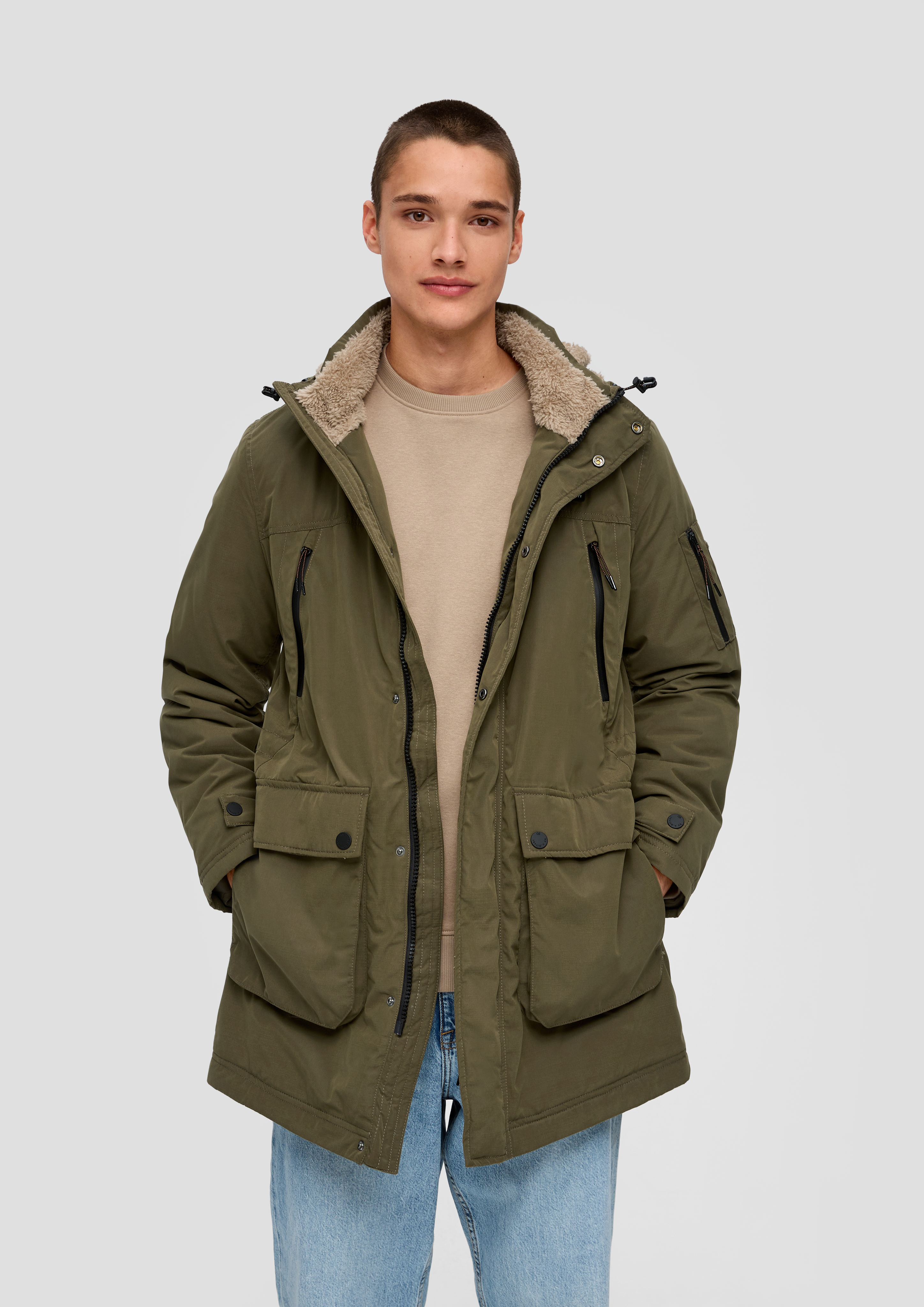 Jacket with plush lining - olive