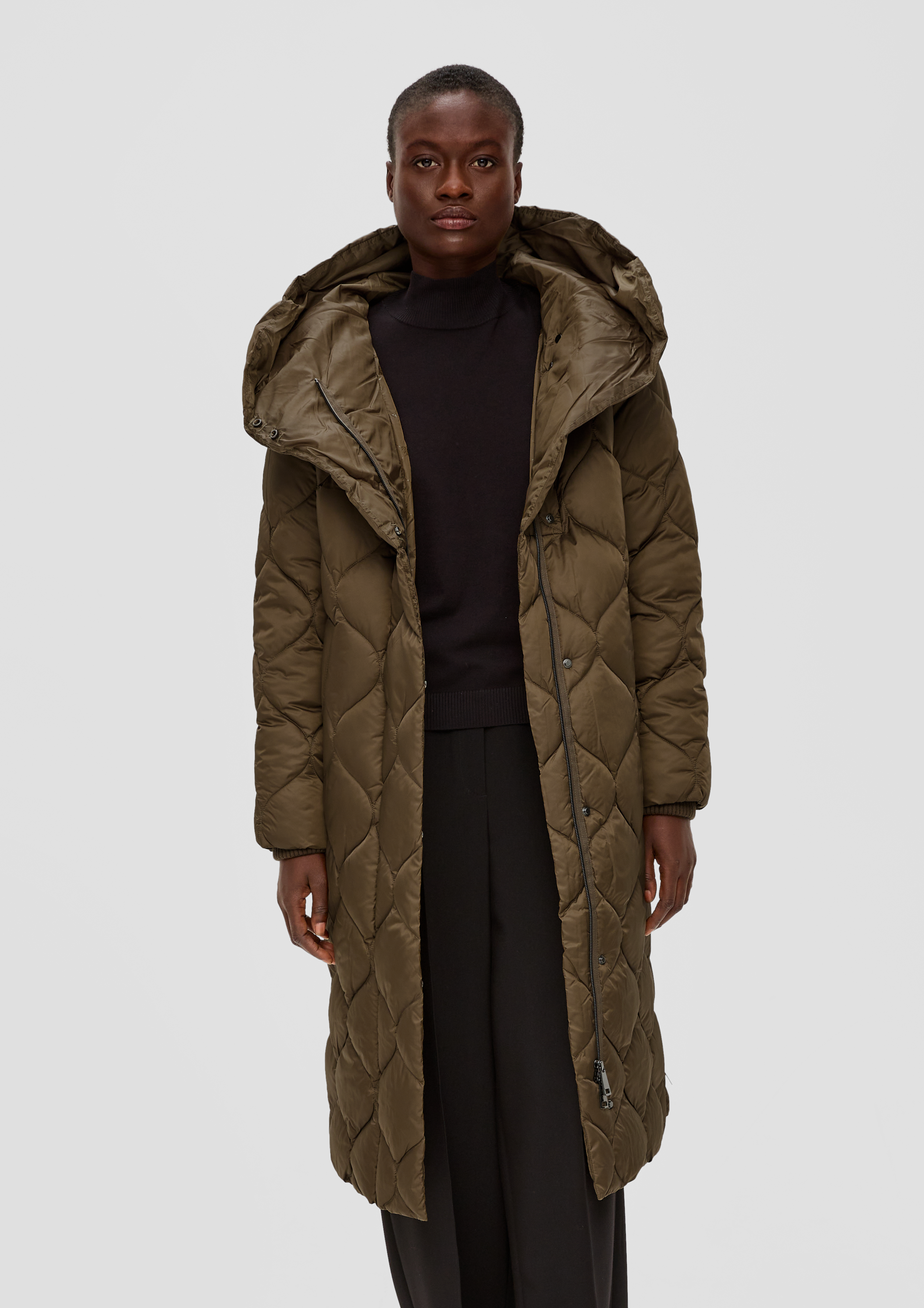 Long quilted coat with a hood olive s.Oliver