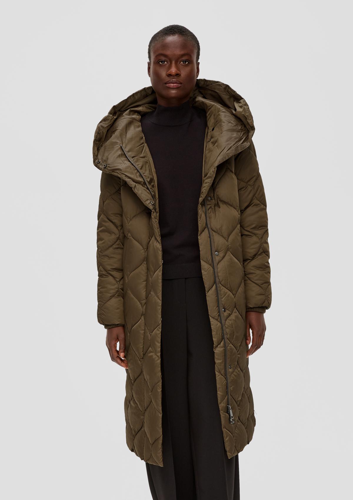 Long quilted coat with a hood - olive | s.Oliver