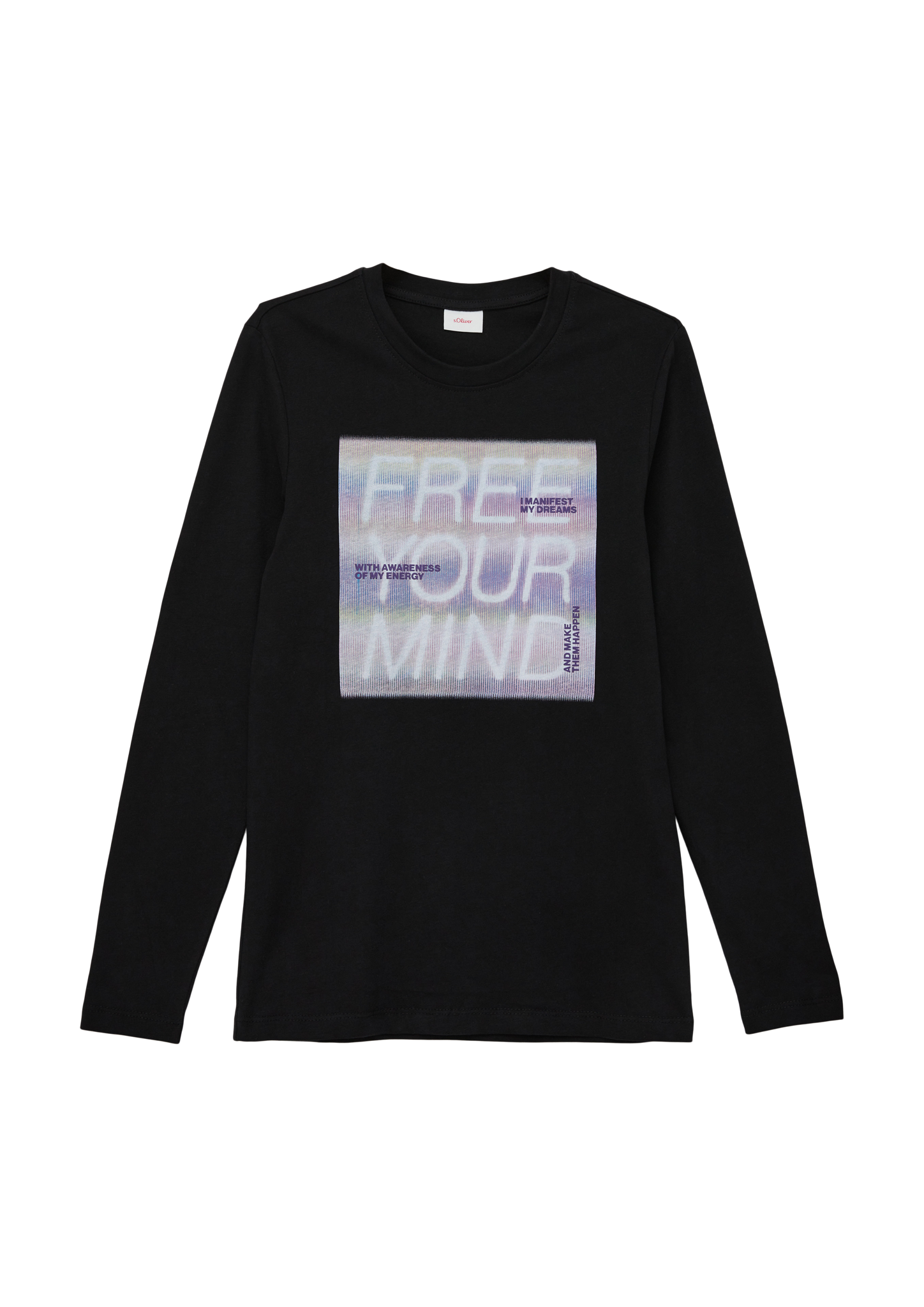 s.Oliver - Longsleeve mit Frontprint, Mädchen, schwarz