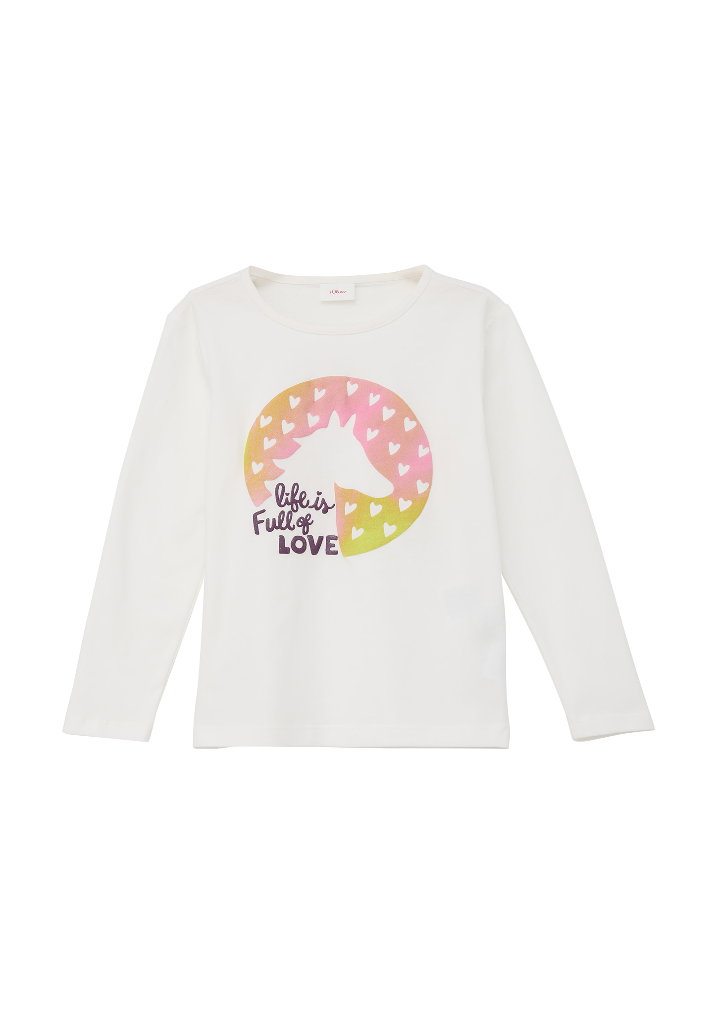 s.Oliver - Longsleeve mit glitzerndem Frontprint, Kinder, creme|weiß