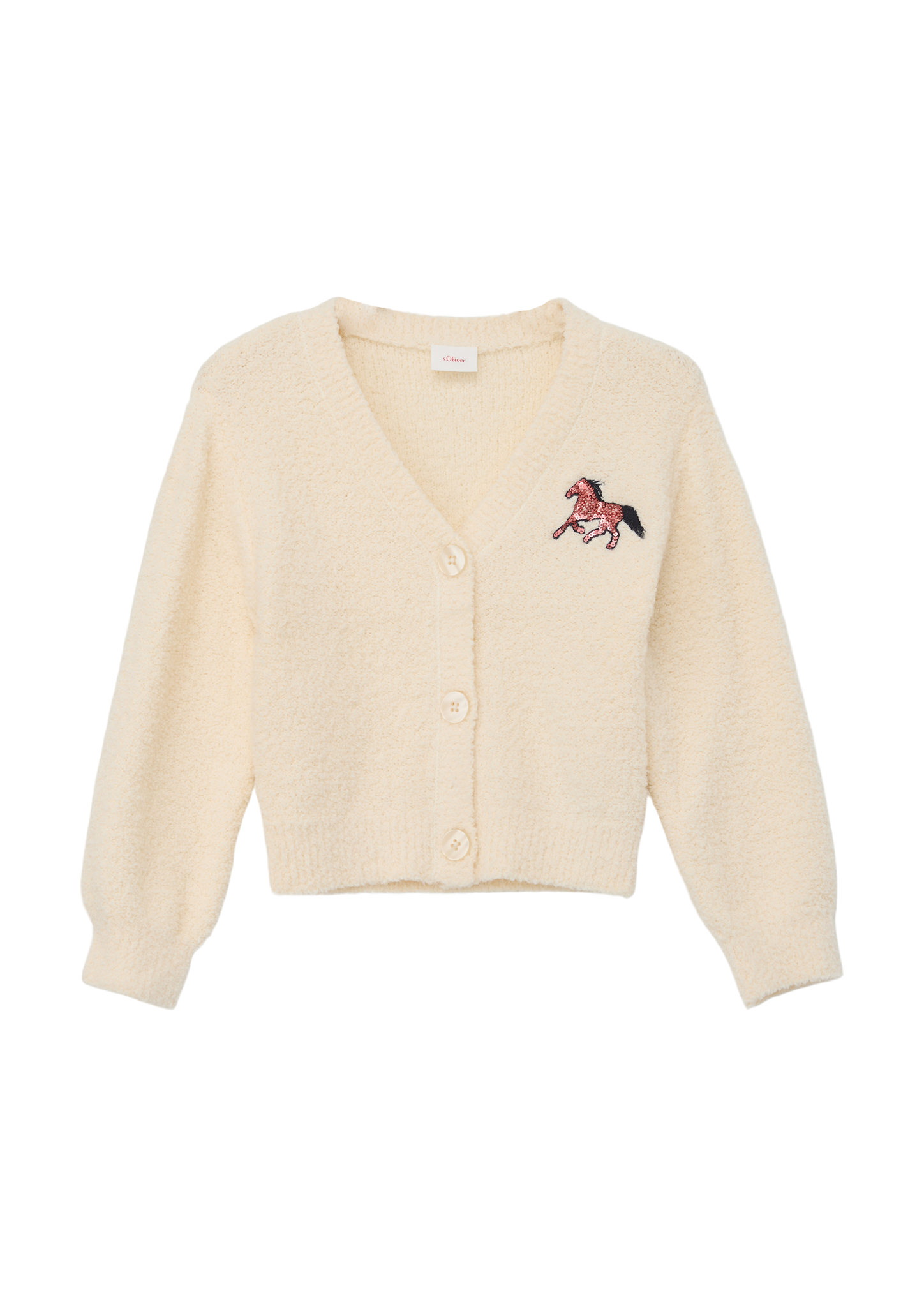 s.Oliver - Bouclé-Cardigan mit Pailletten-Detail, Kinder, Beige
