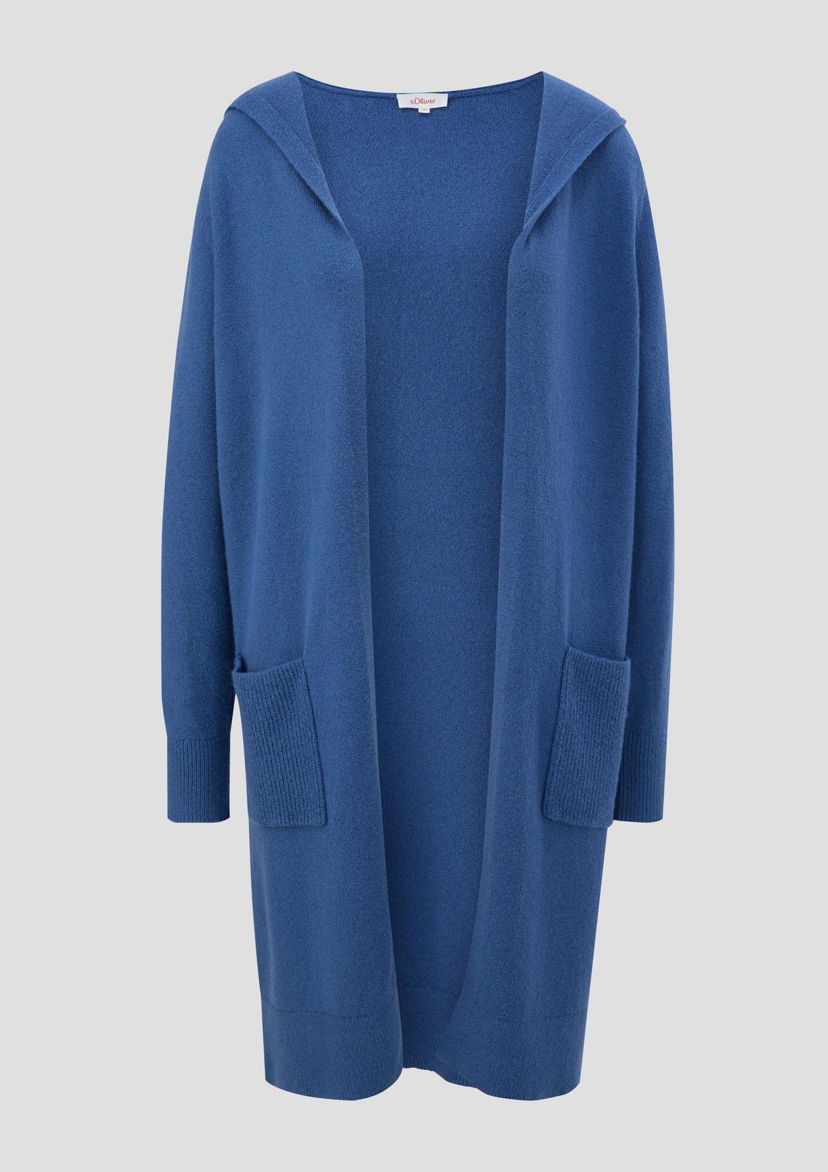 hood long a cardigan with blue - Open