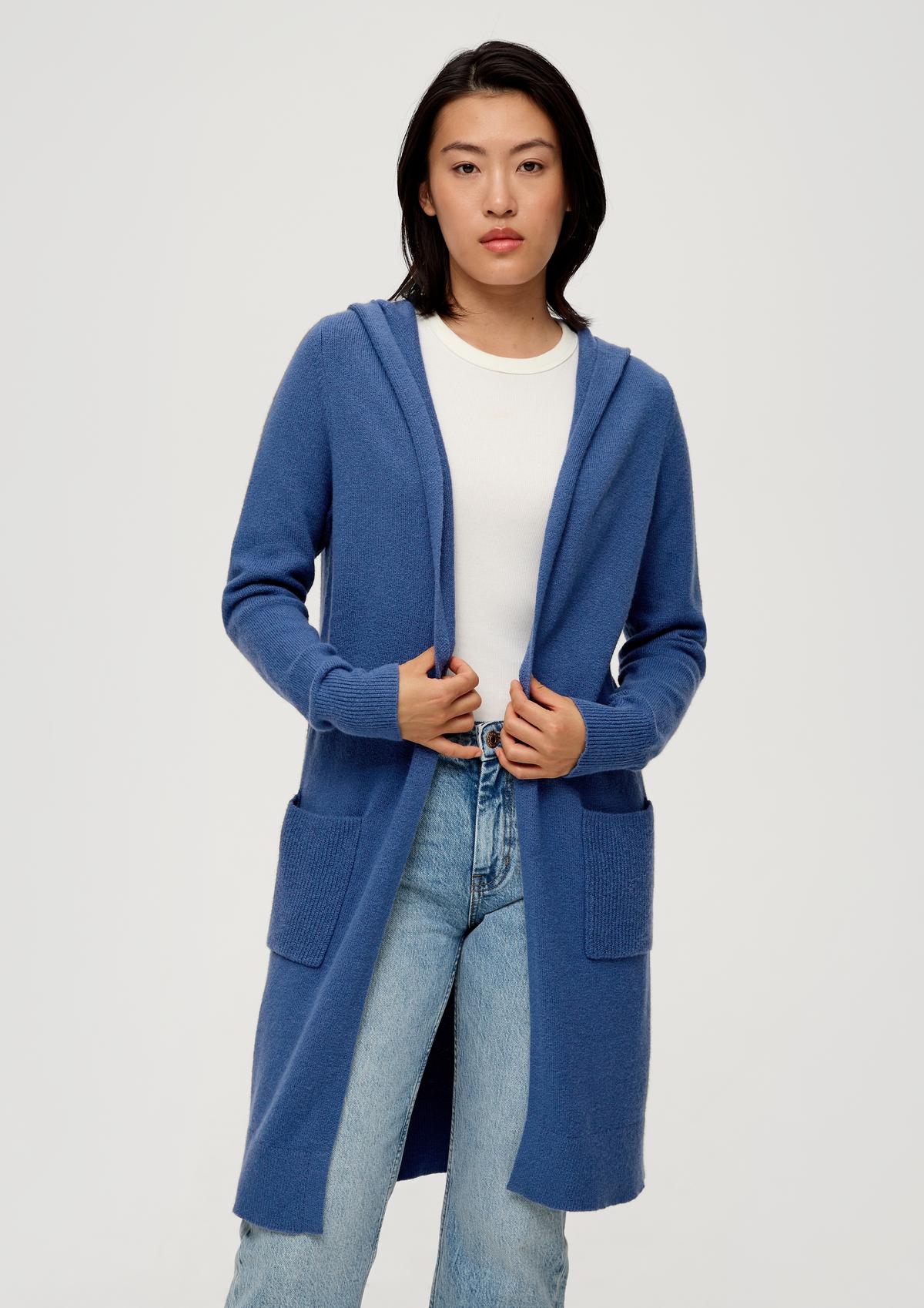 long Open with cardigan blue - a hood