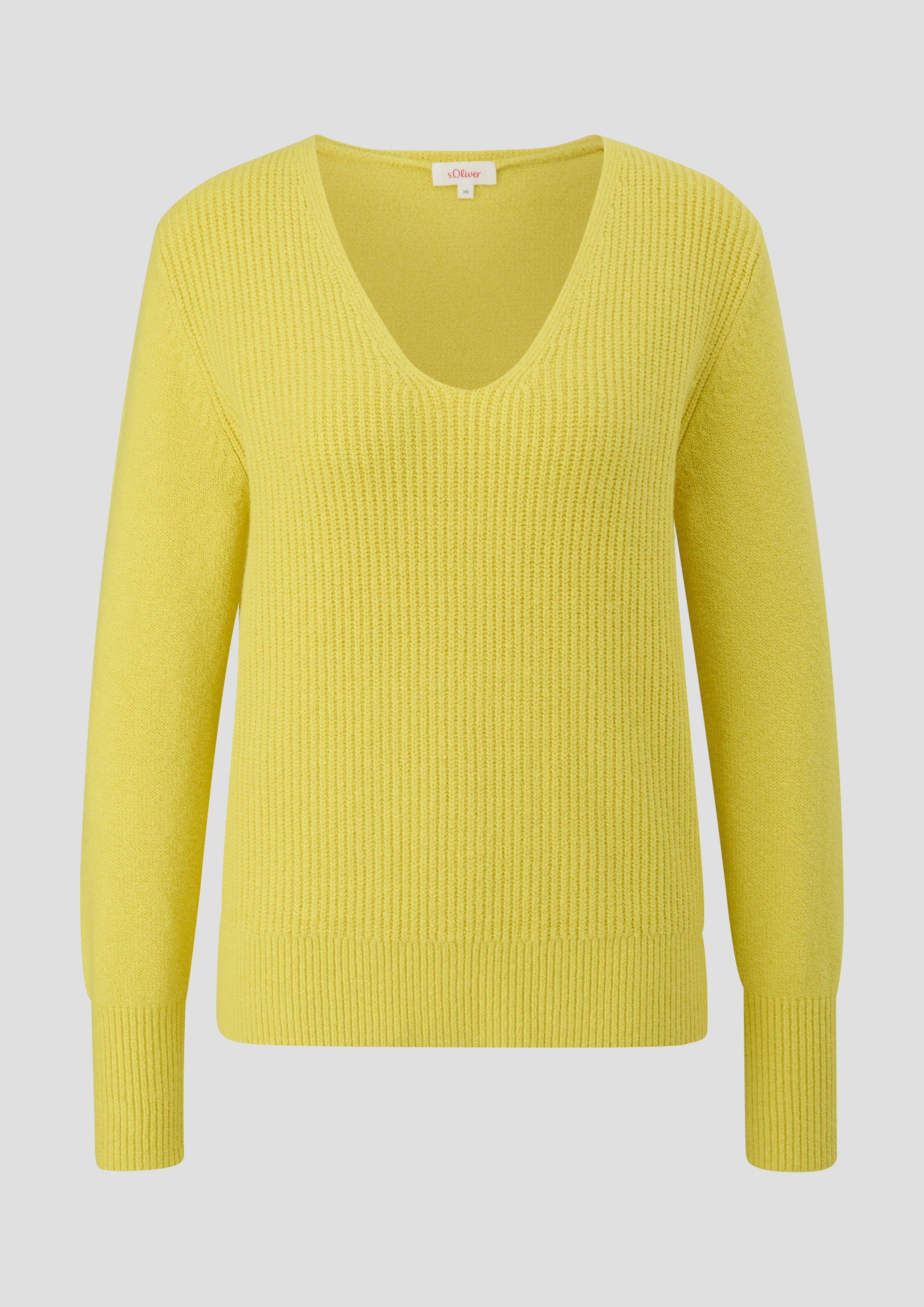 s.Oliver - Strickpullover mit V-Ausschnitt, Damen, gelb