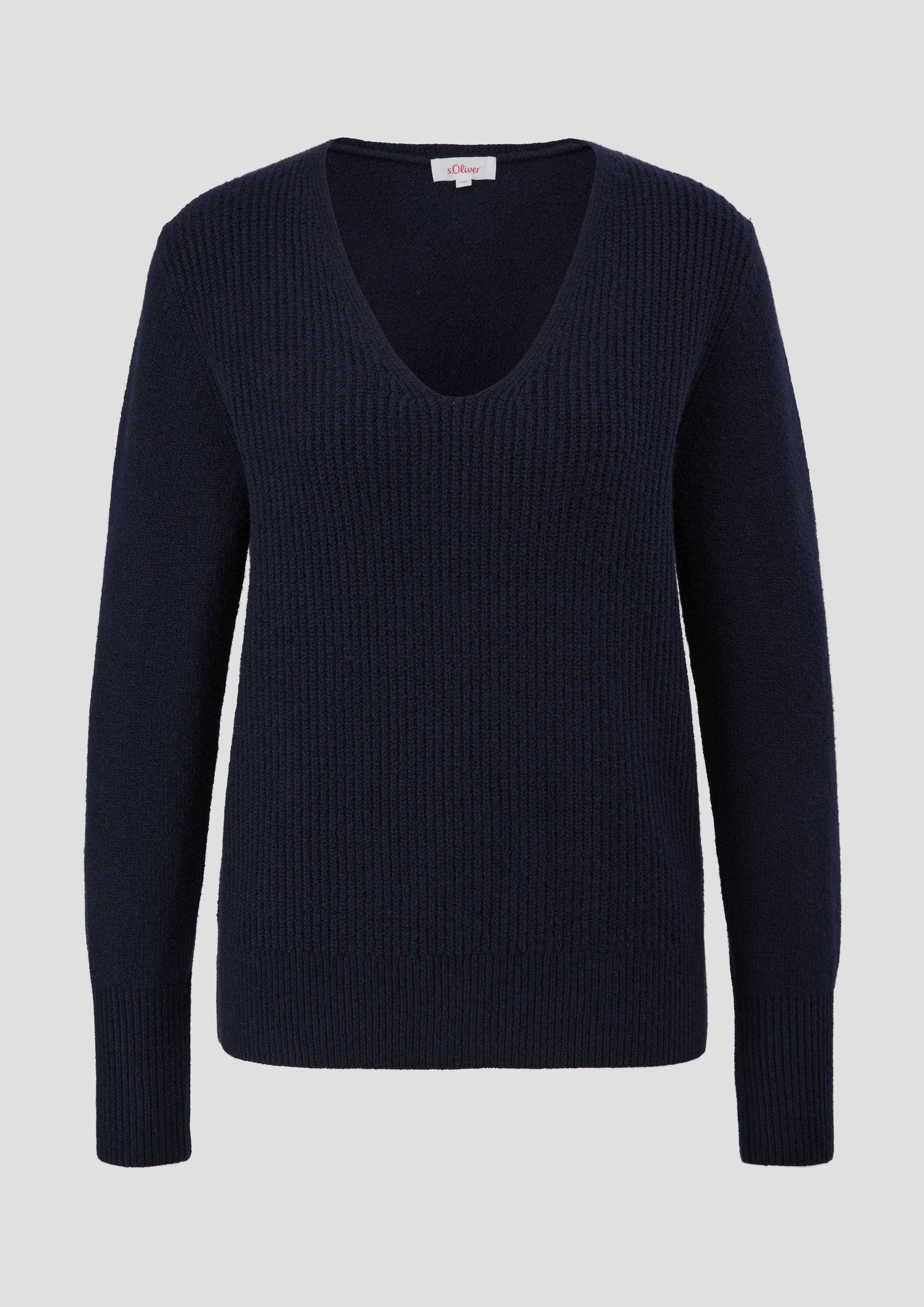 s.Oliver - Strickpullover mit V-Ausschnitt, Damen, blau