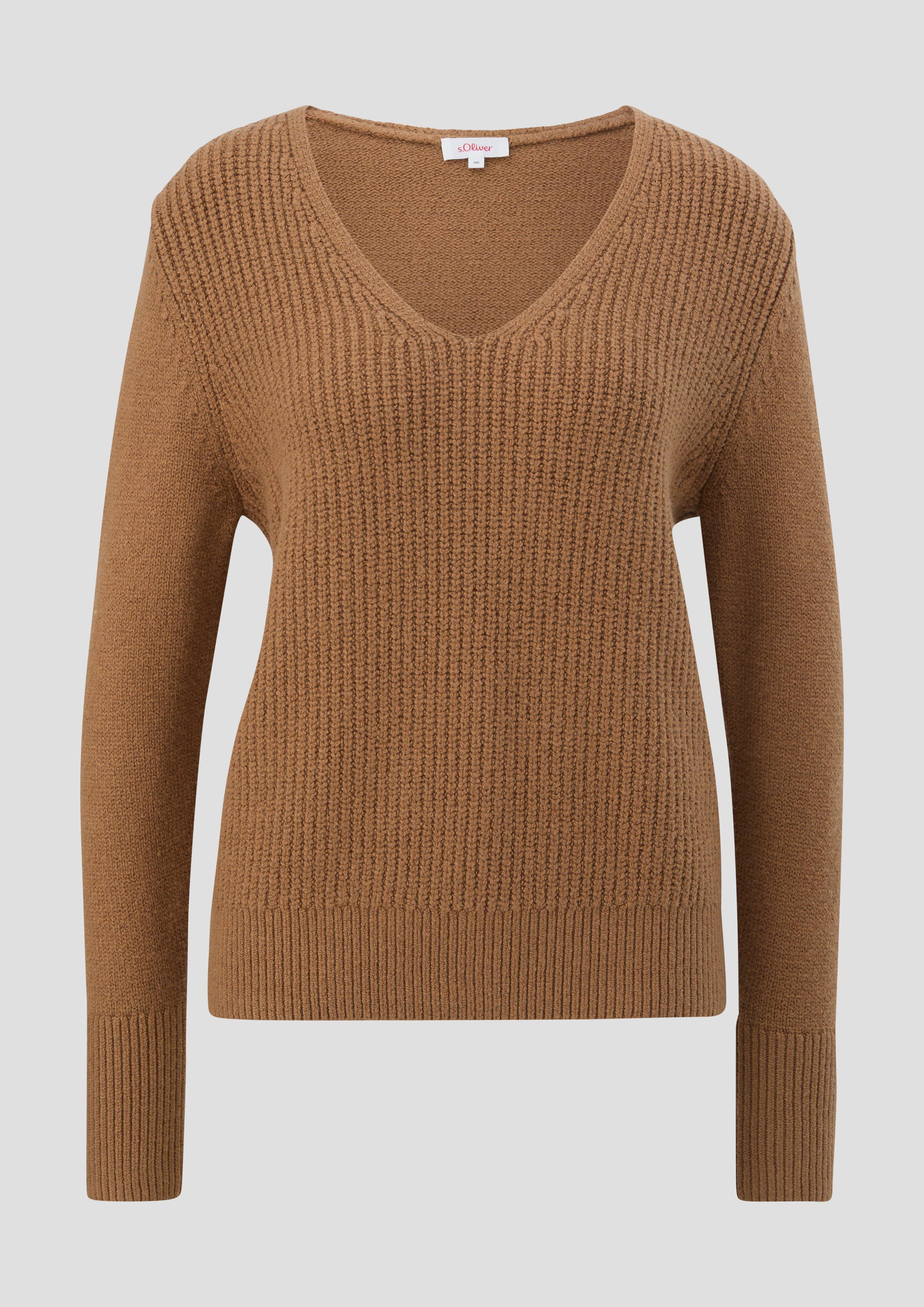 s.Oliver - Strickpullover mit V-Ausschnitt, Damen, braun