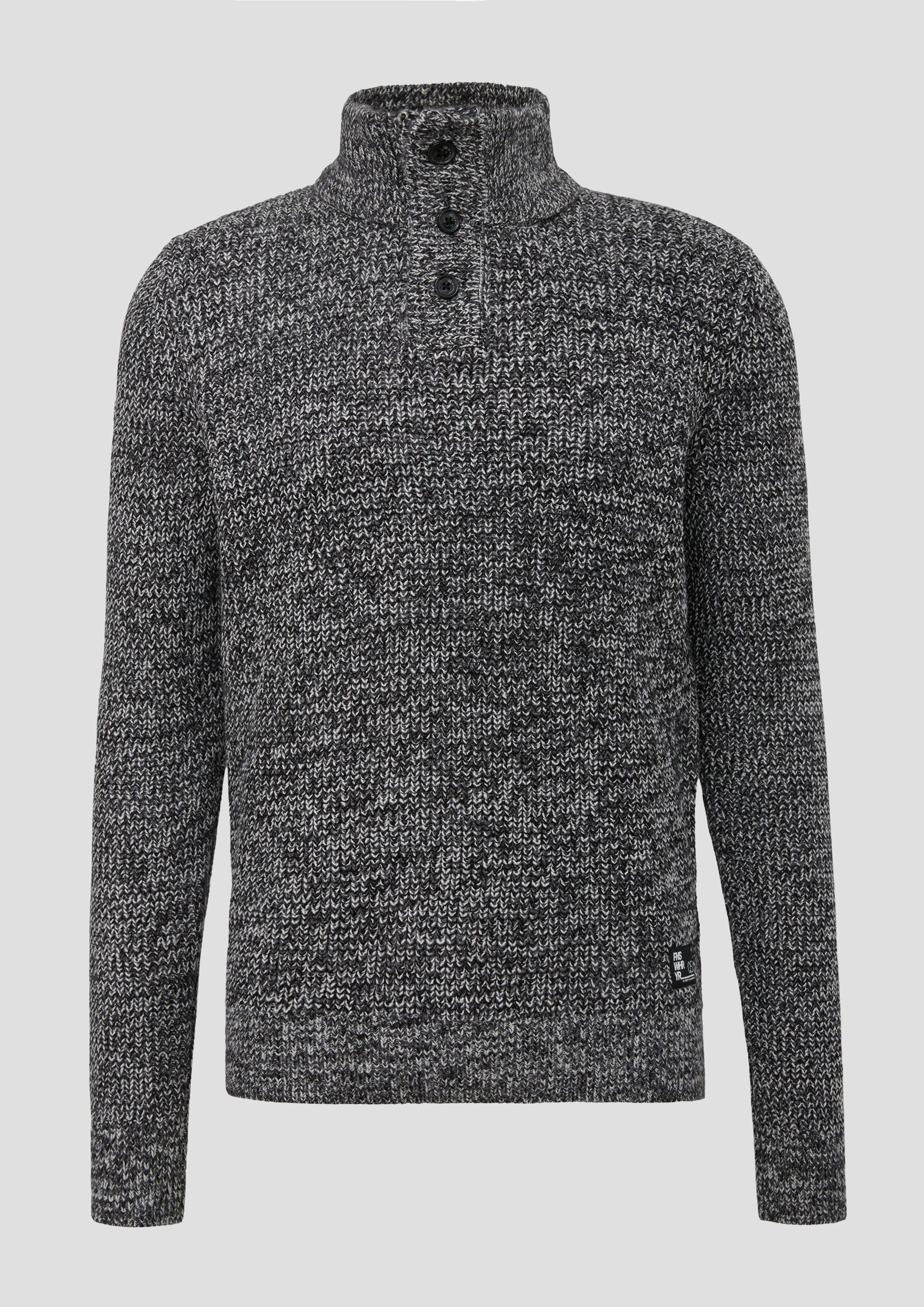 QS - Strickpullover mit Knopfleiste, Herren, schwarz