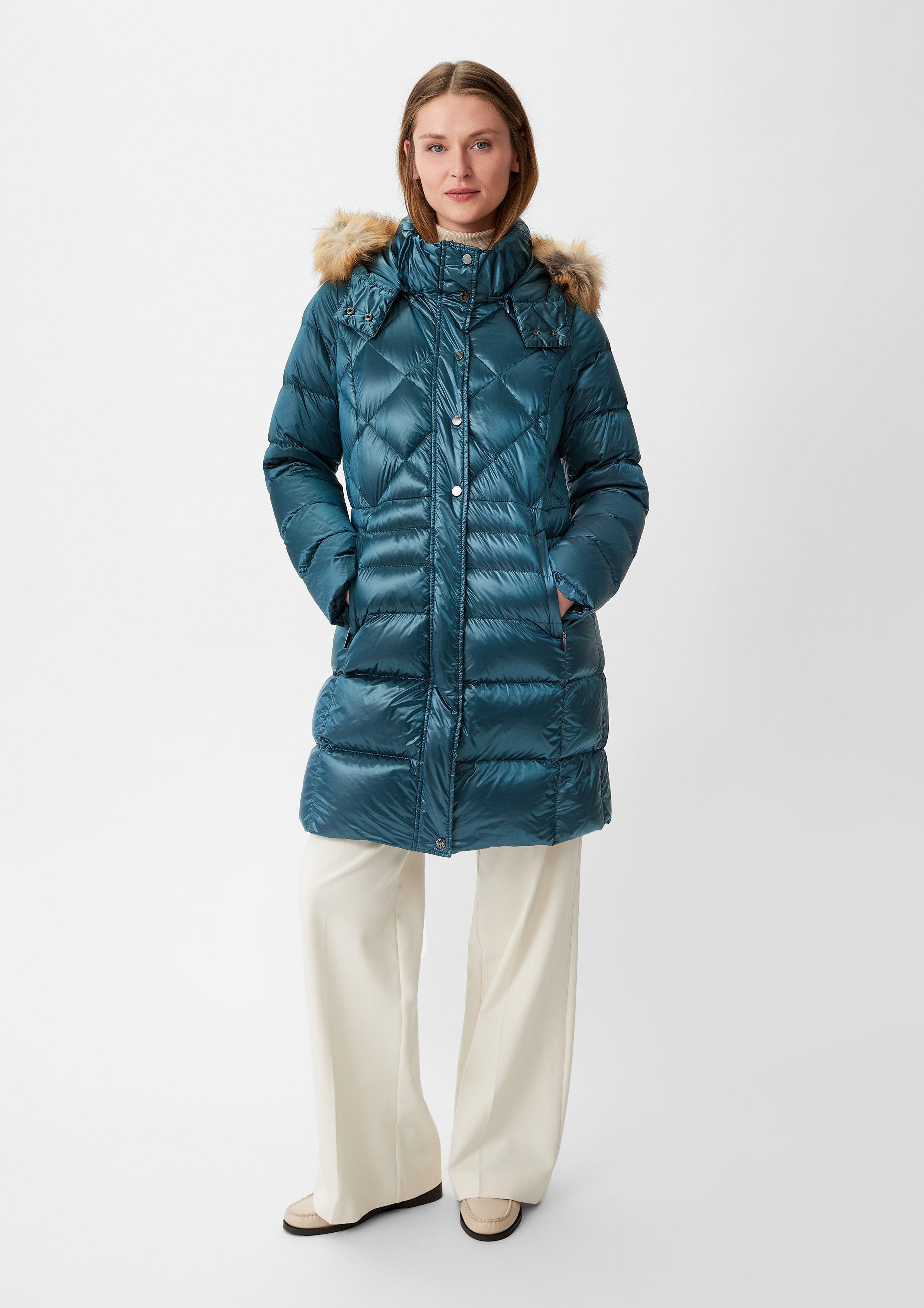 Down coat with quilting - dark turquoise | Comma Down coat with quilting - dark turquoise | Comma
