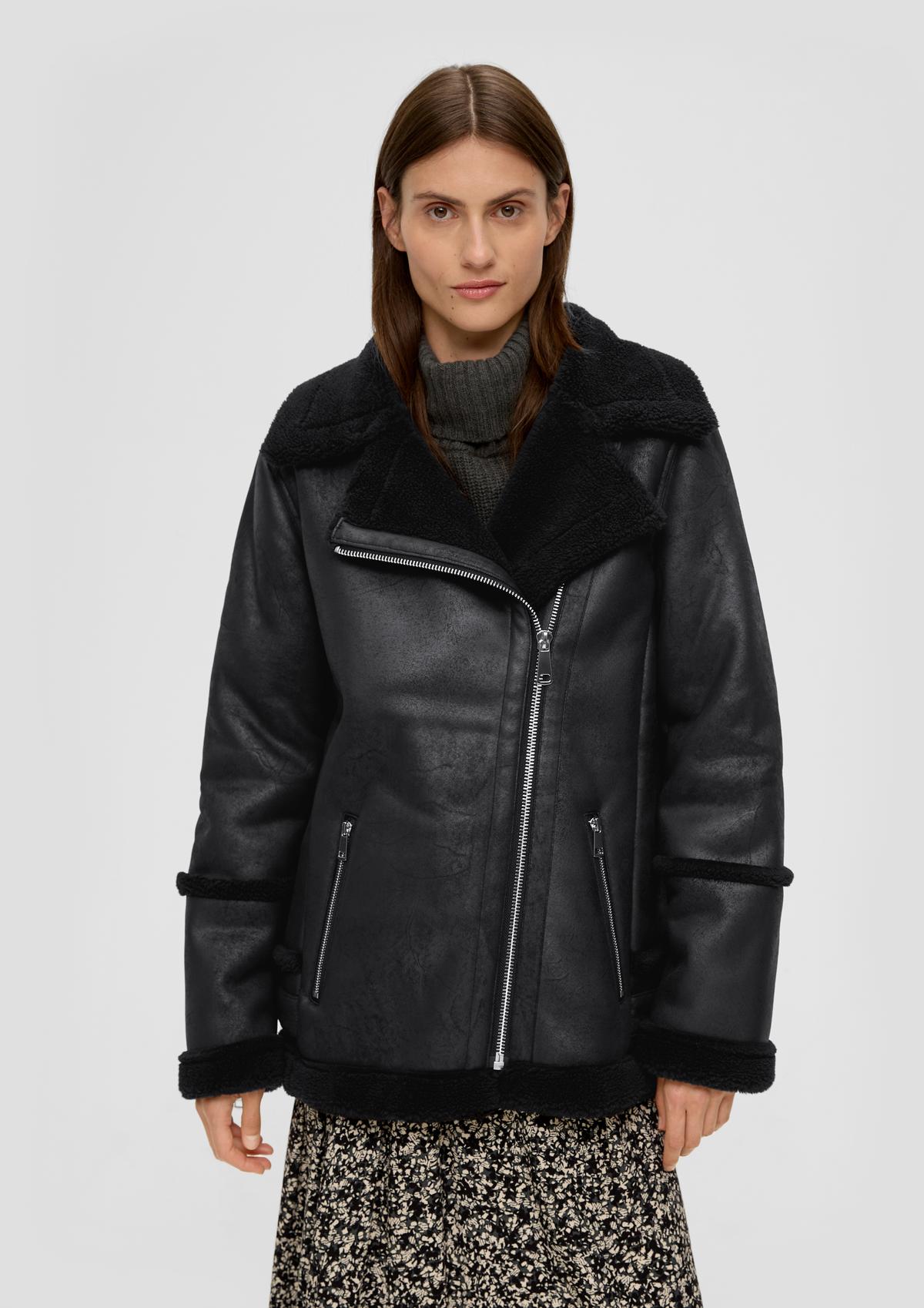 Aviator-style faux leather jacket