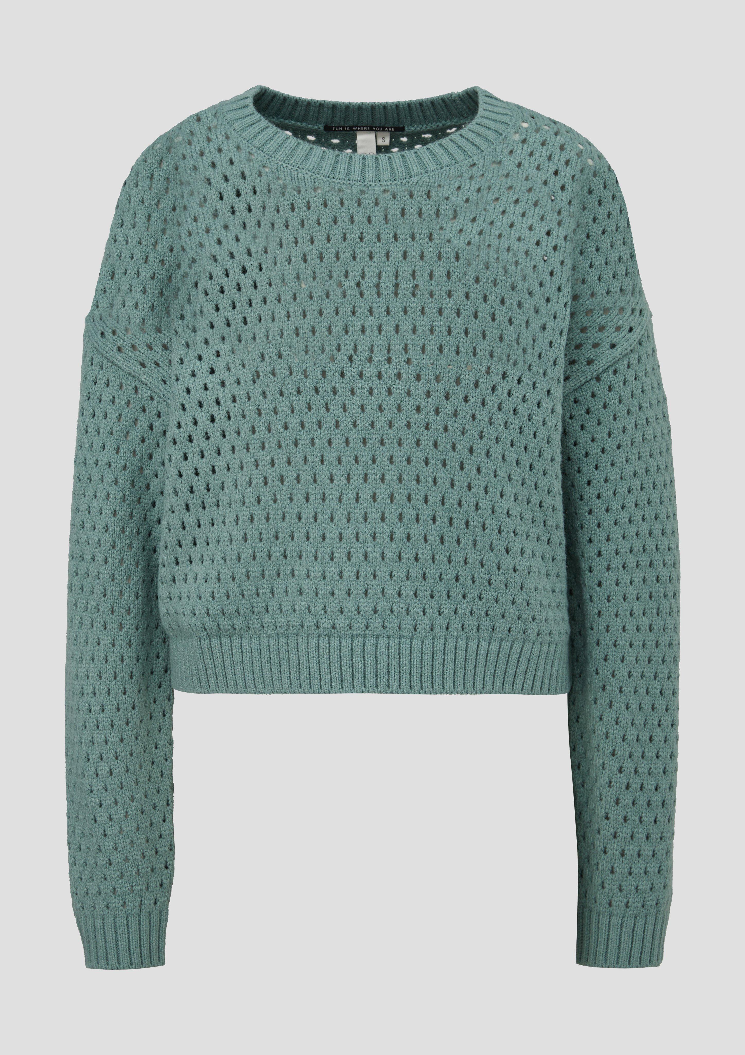 QS - Strickpullover mit Lochmuster, Damen, Blau