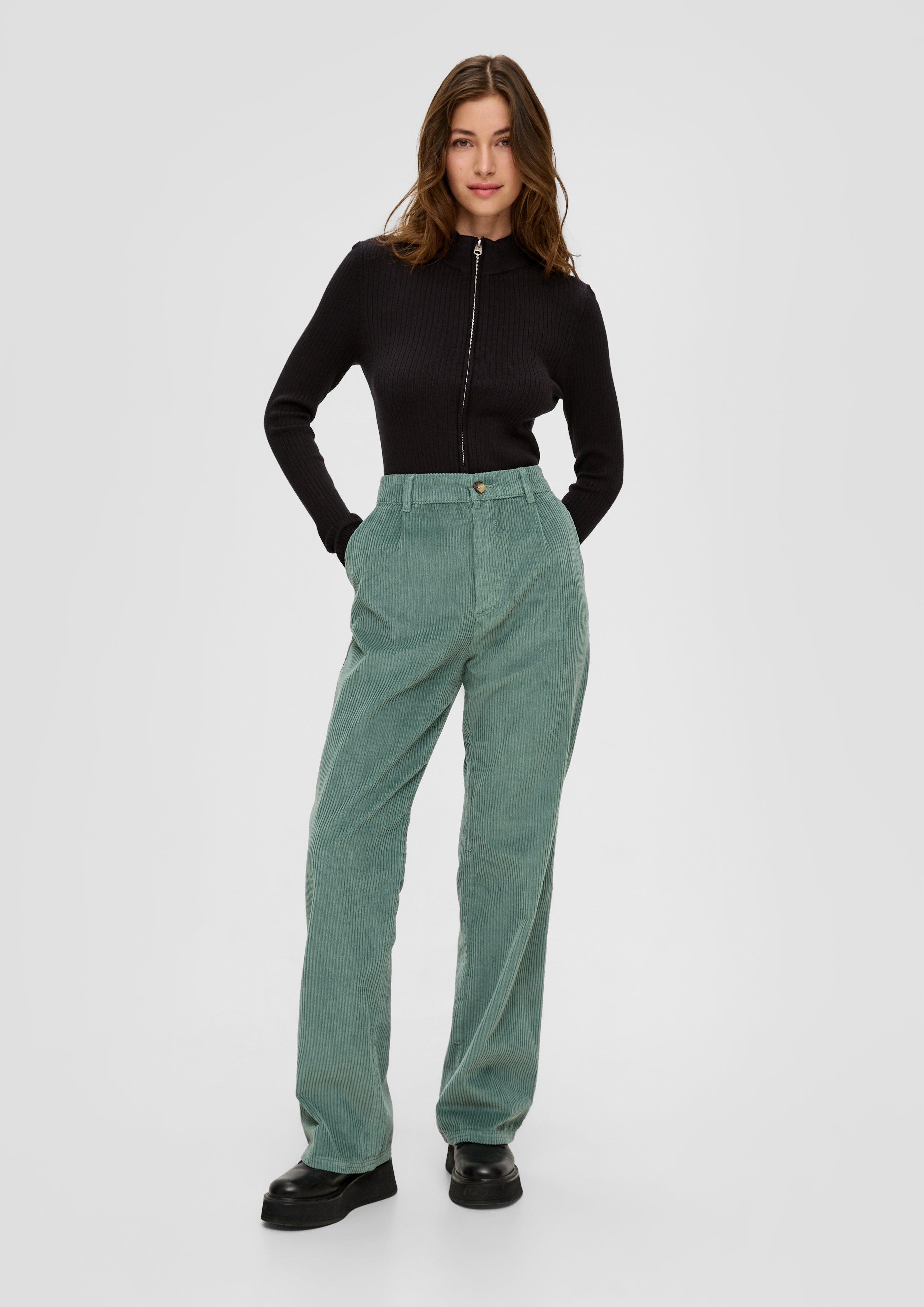 Wide leg cotton corduroy trousers light petrol s.Oliver