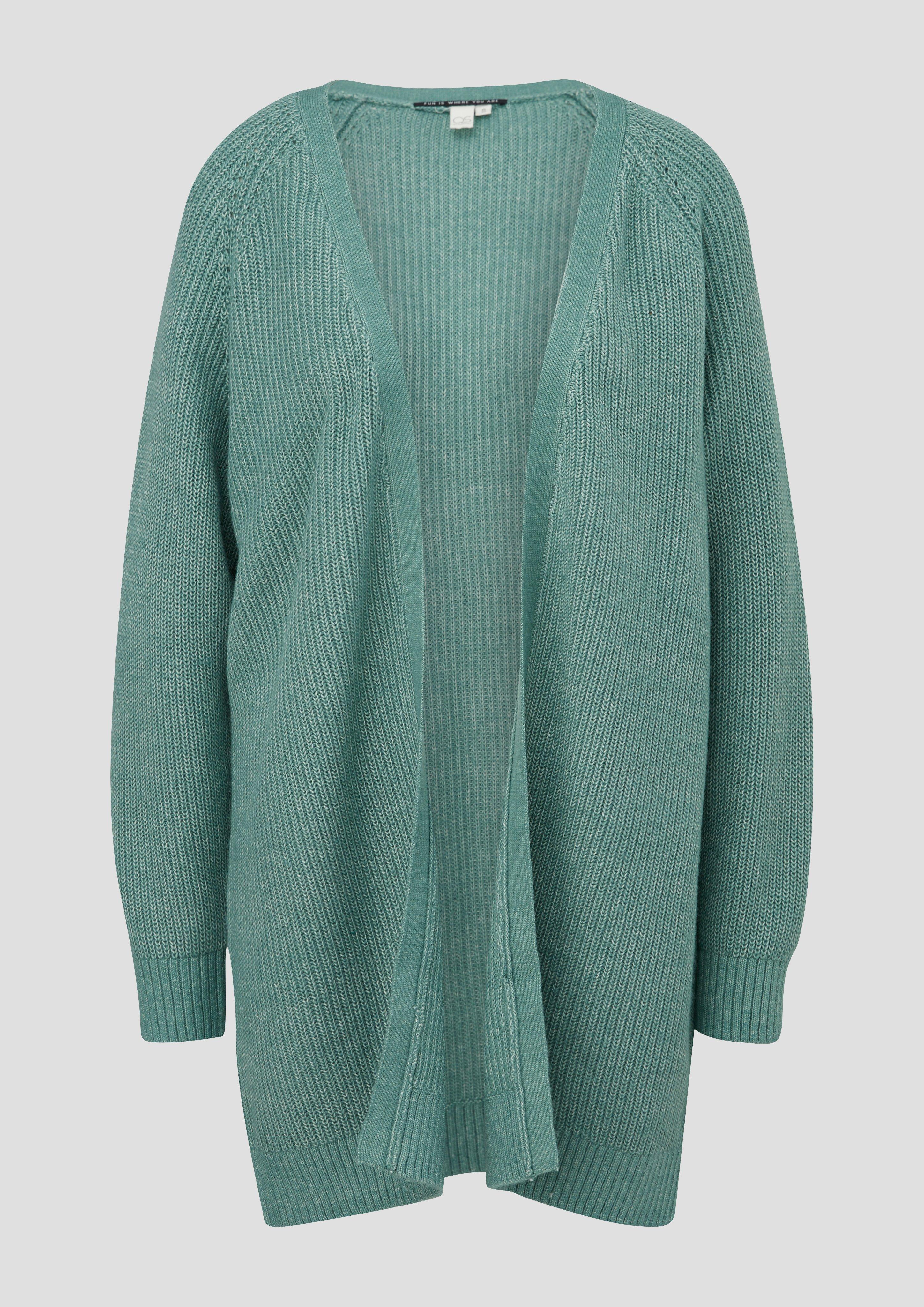 QS - Lange Strickjacke aus Baumwollmix, Damen, türkis