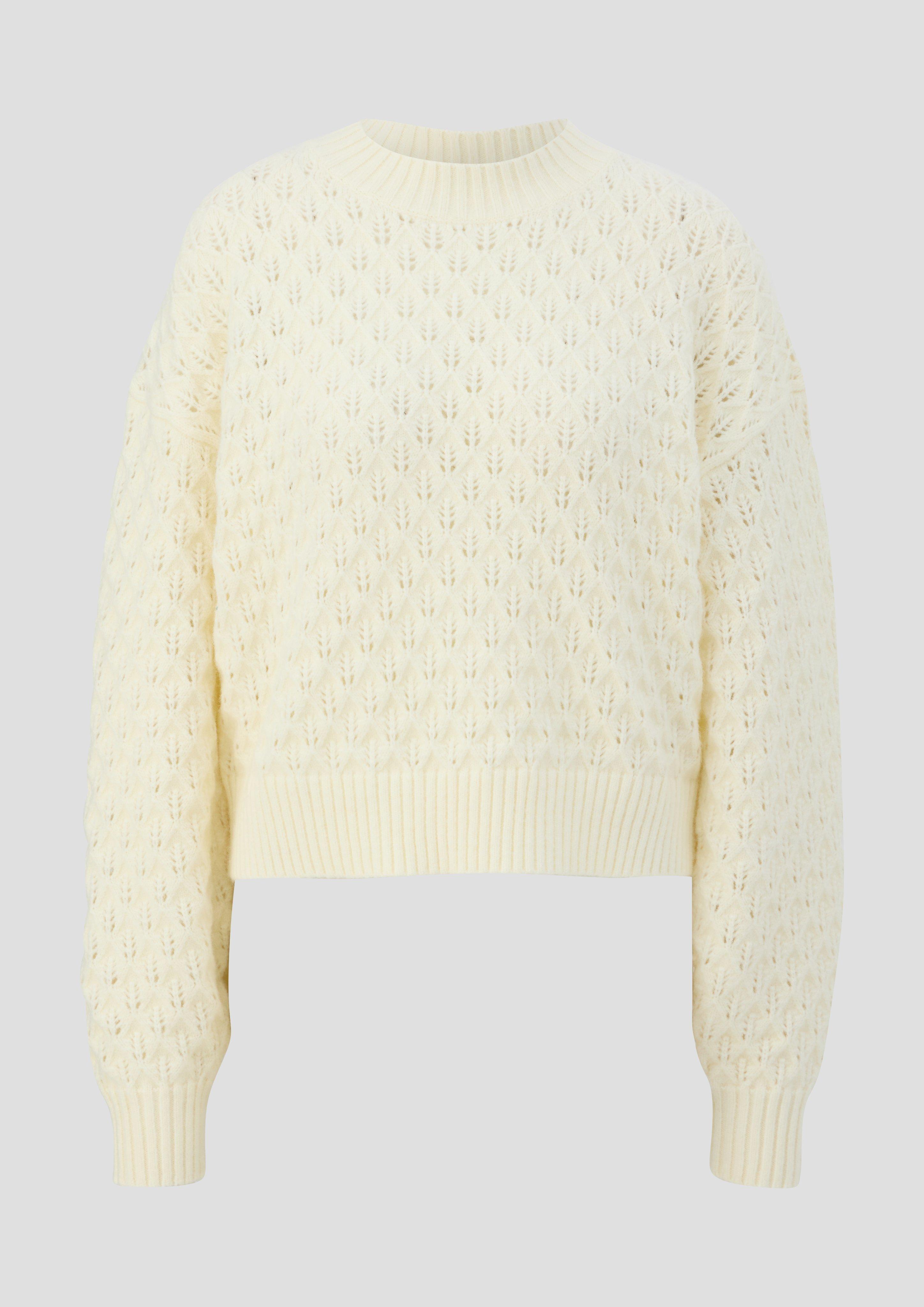 QS - Pullover mit Strickmuster, Damen, creme