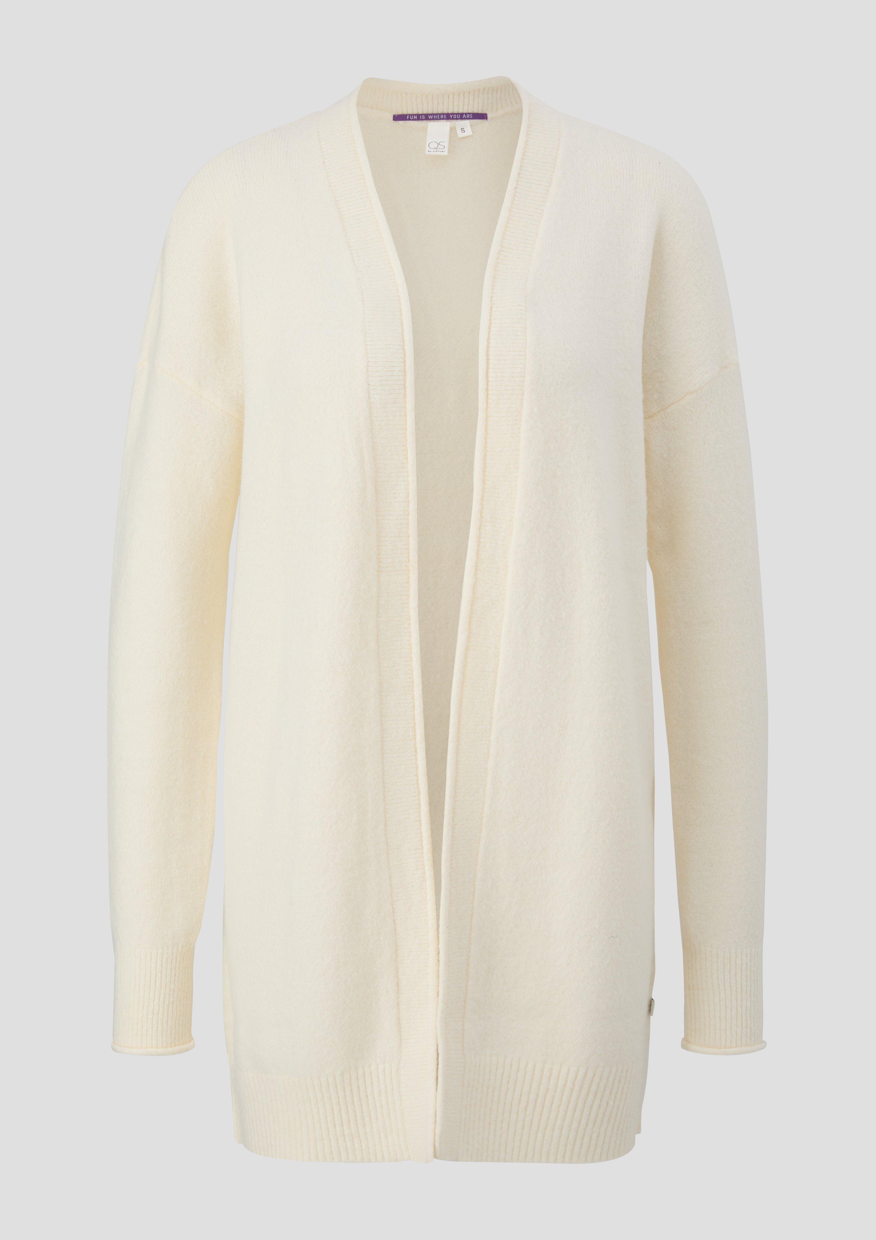 QS - Strickjacke mit Rollsäumen, Damen, creme