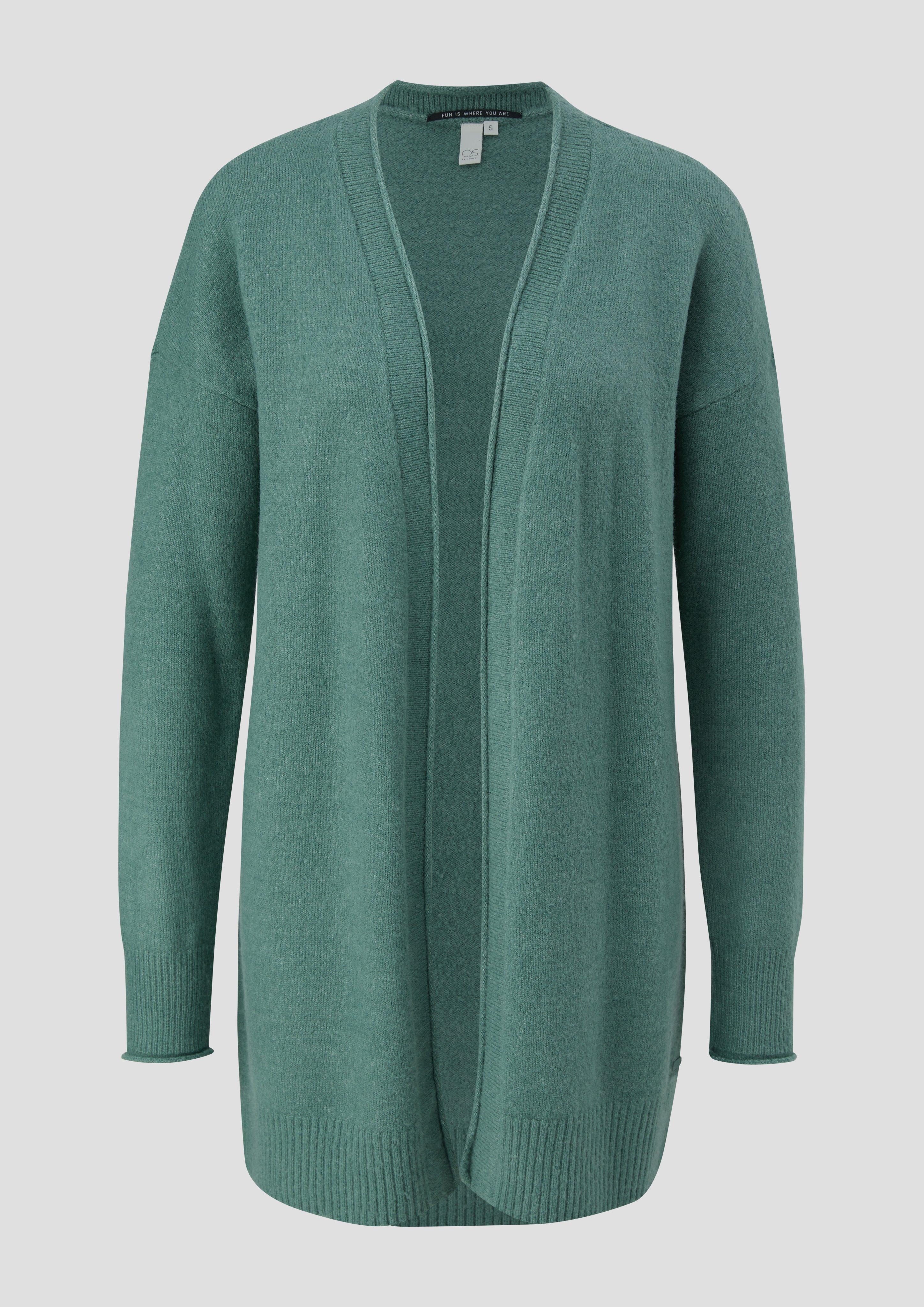 QS - Strickjacke mit Rollsäumen, Damen, Blau