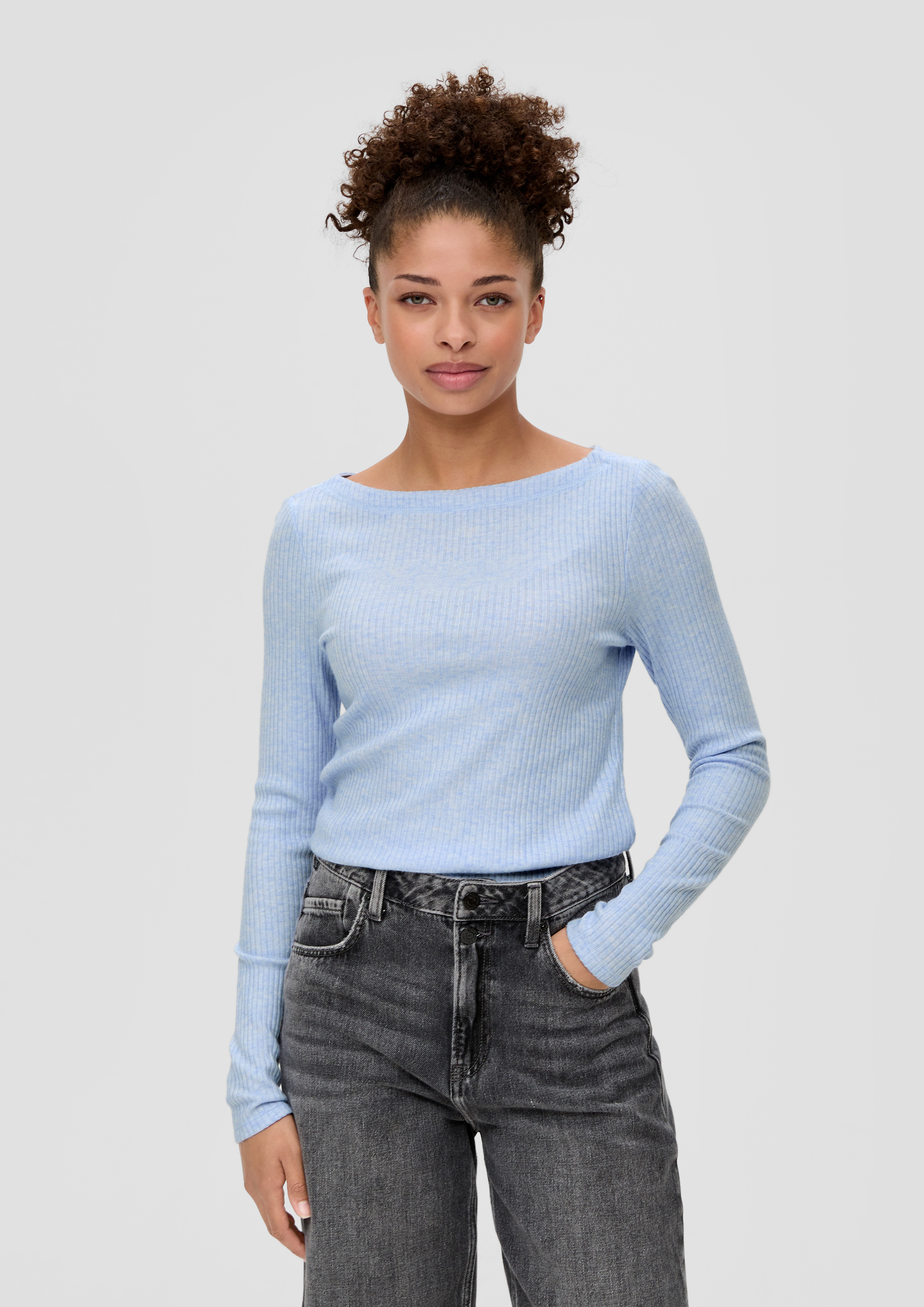 L’Appartement lisere Wool Blend BIG シャツ Long sleeve top in a viscose blend - sky blue | s.Oliver