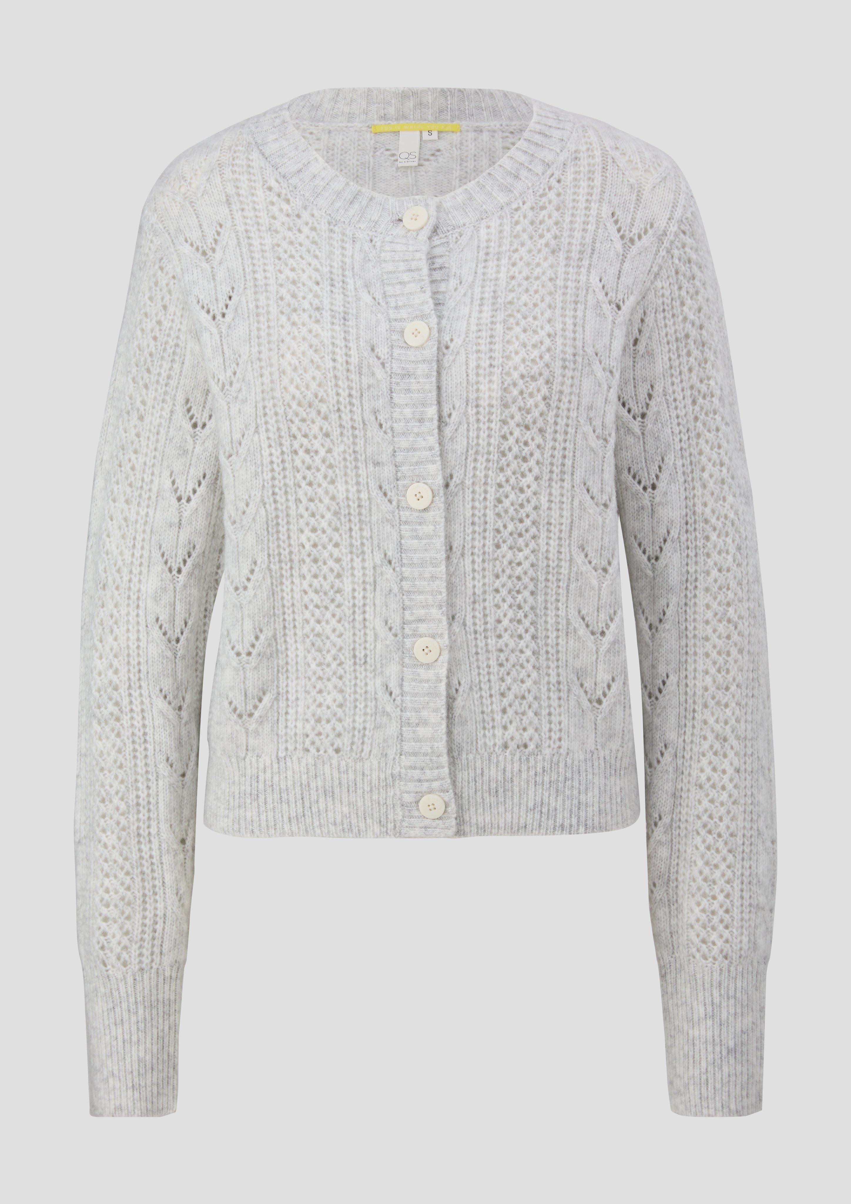 QS - Cardigan mit Strickmuster, Damen, creme