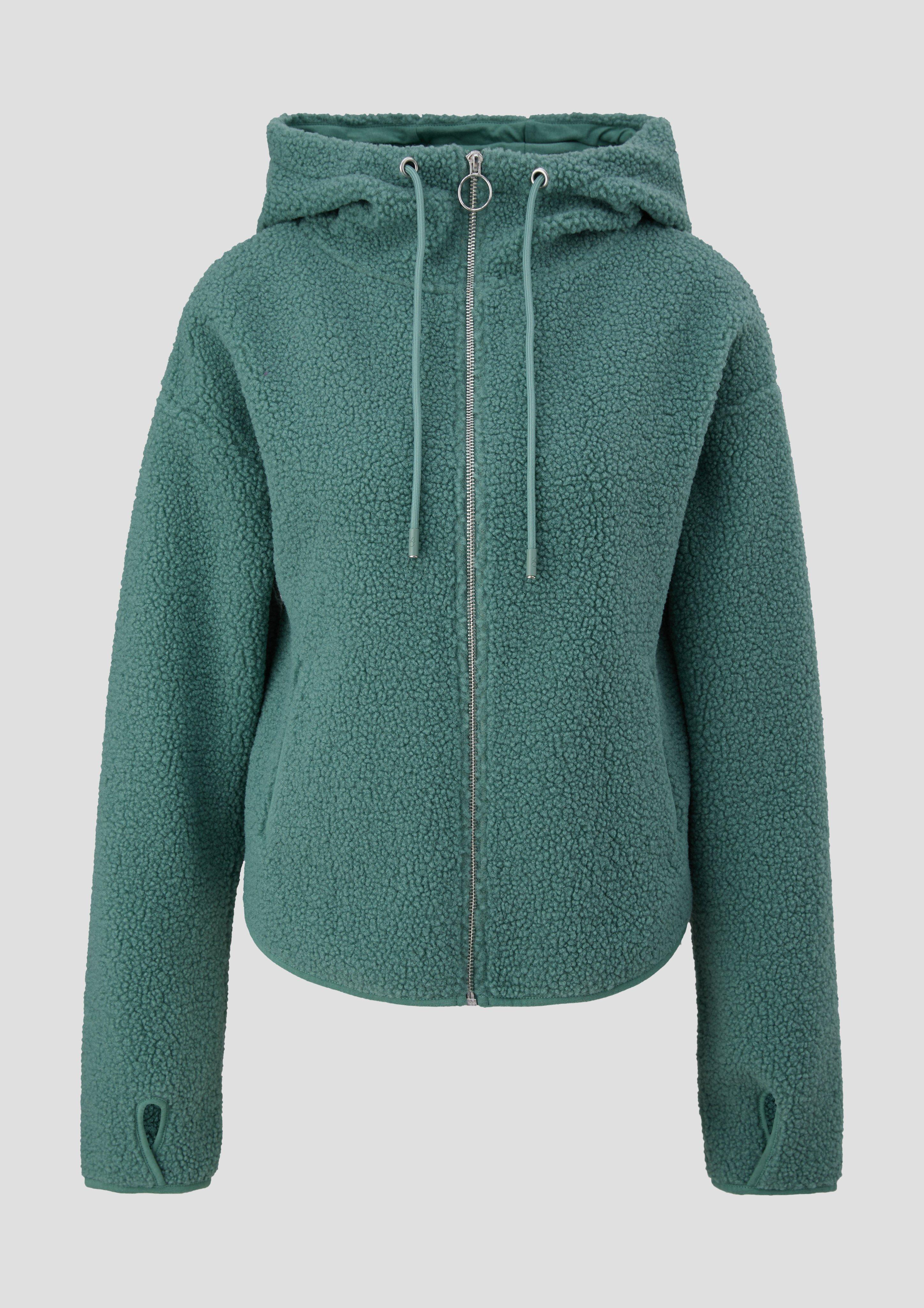 QS - Sweatjacke aus Teddyplüsch, Damen, Blau