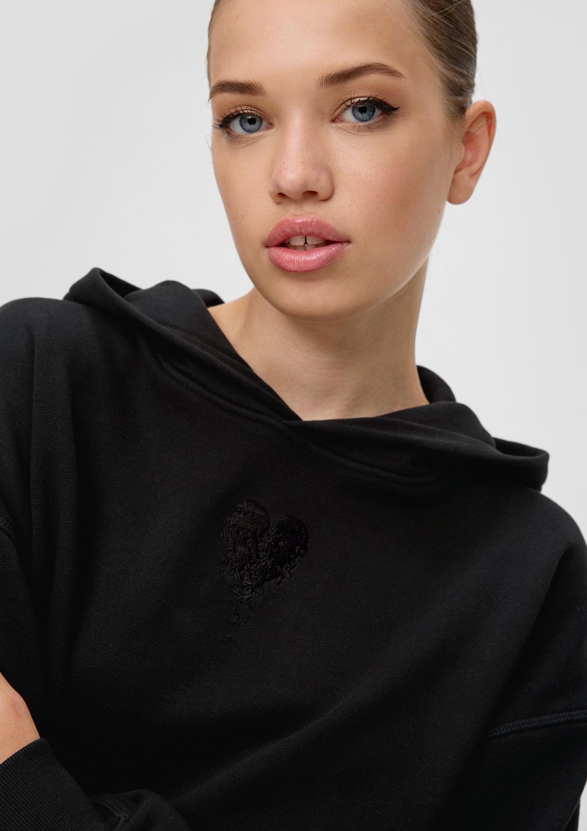 Sweat hoodie with stitching - black