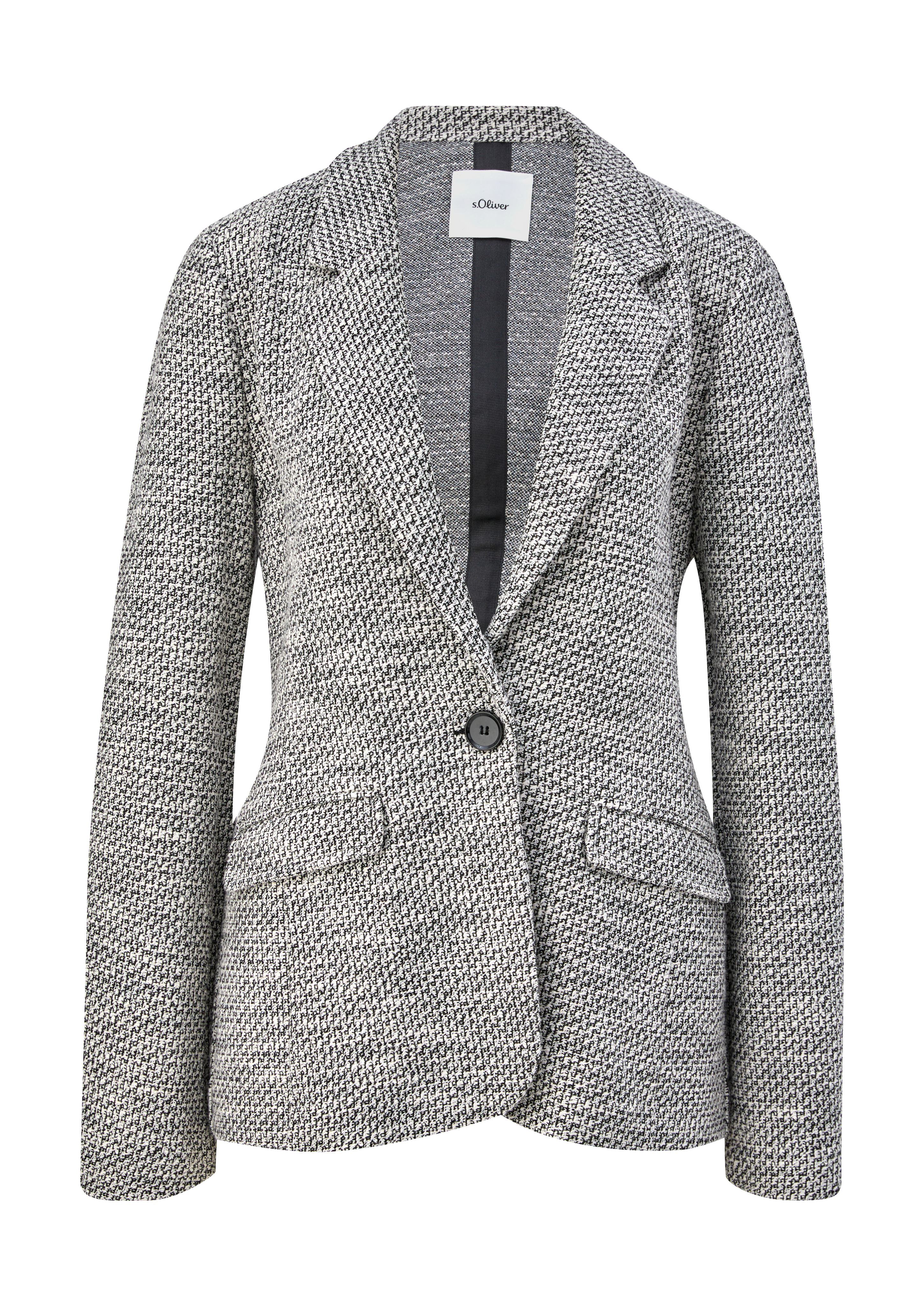 s.Oliver - Bouclé-Blazer aus Baumwollmix, Damen, schwarz