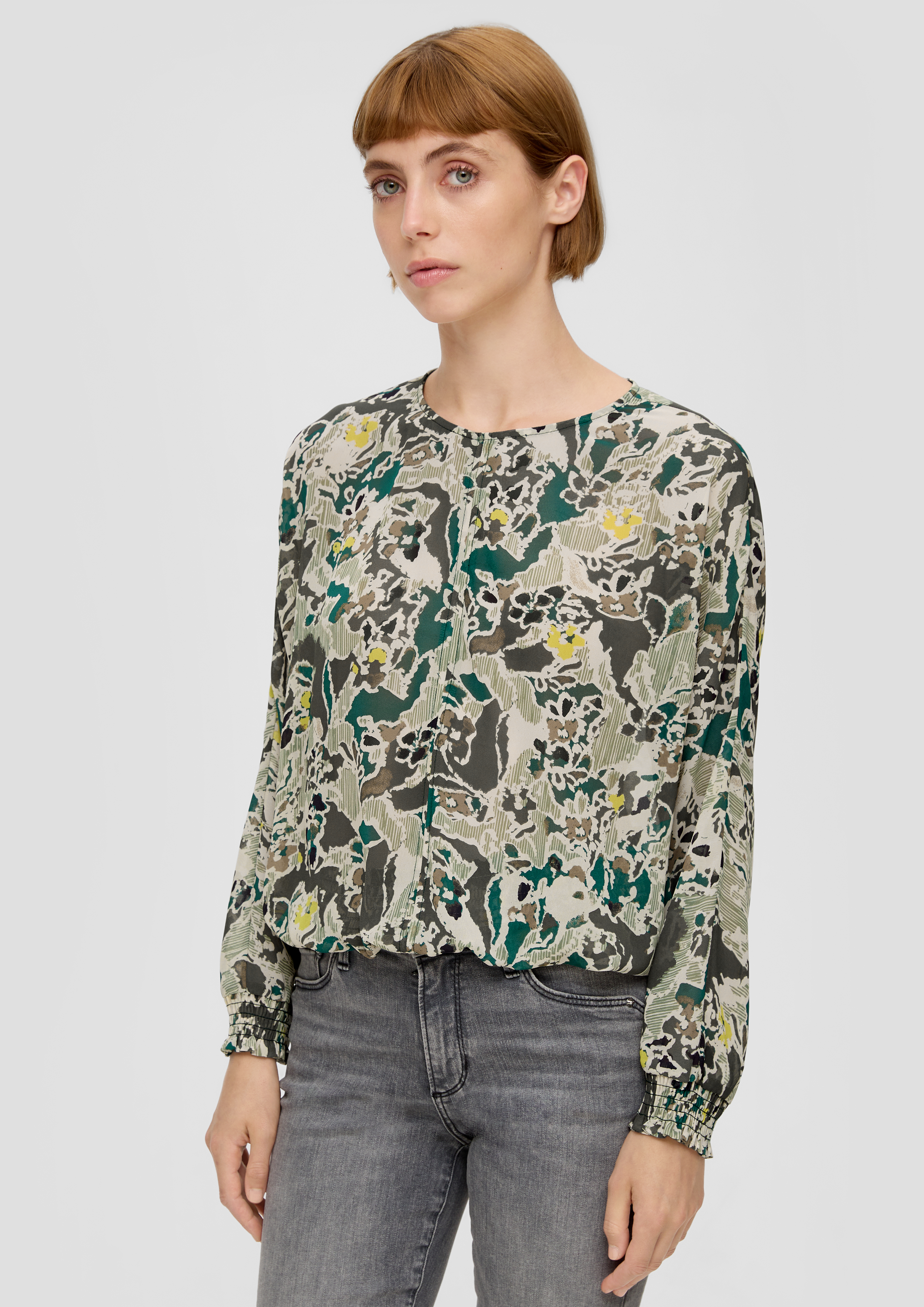 Chiffonbluse mit Allover-Muster - petrol