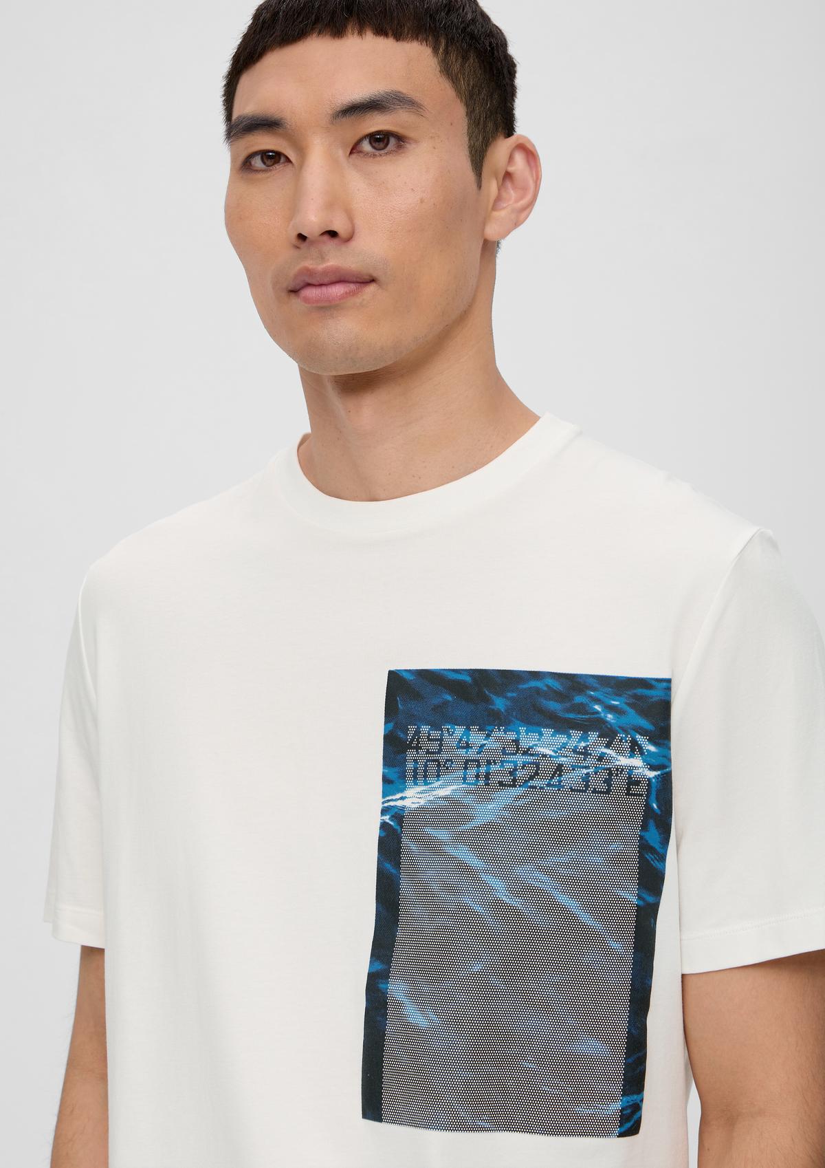 Printed T-shirt in stretch cotton - white