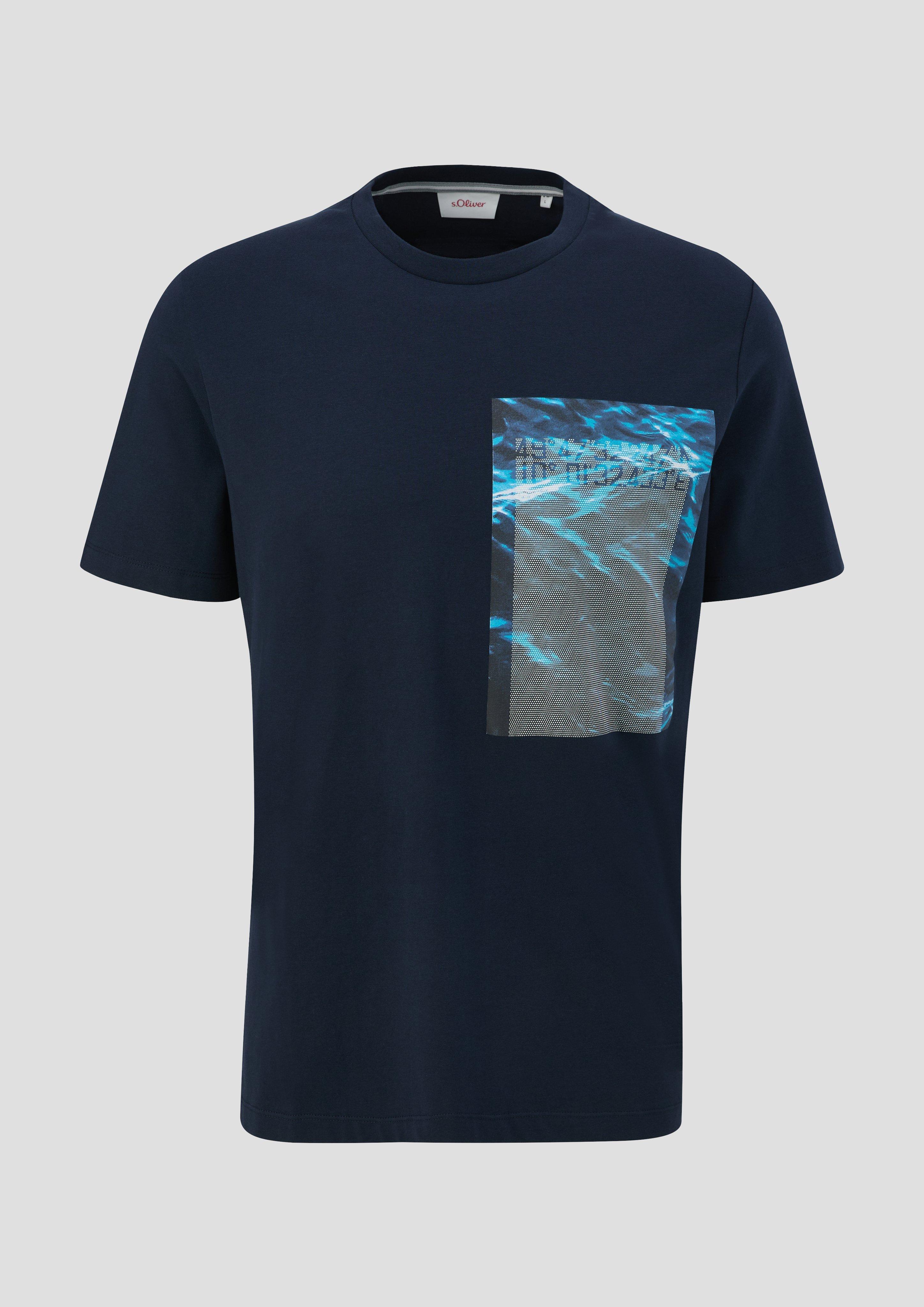 s.Oliver - Printshirt aus Baumwollstretch, Herren, blau