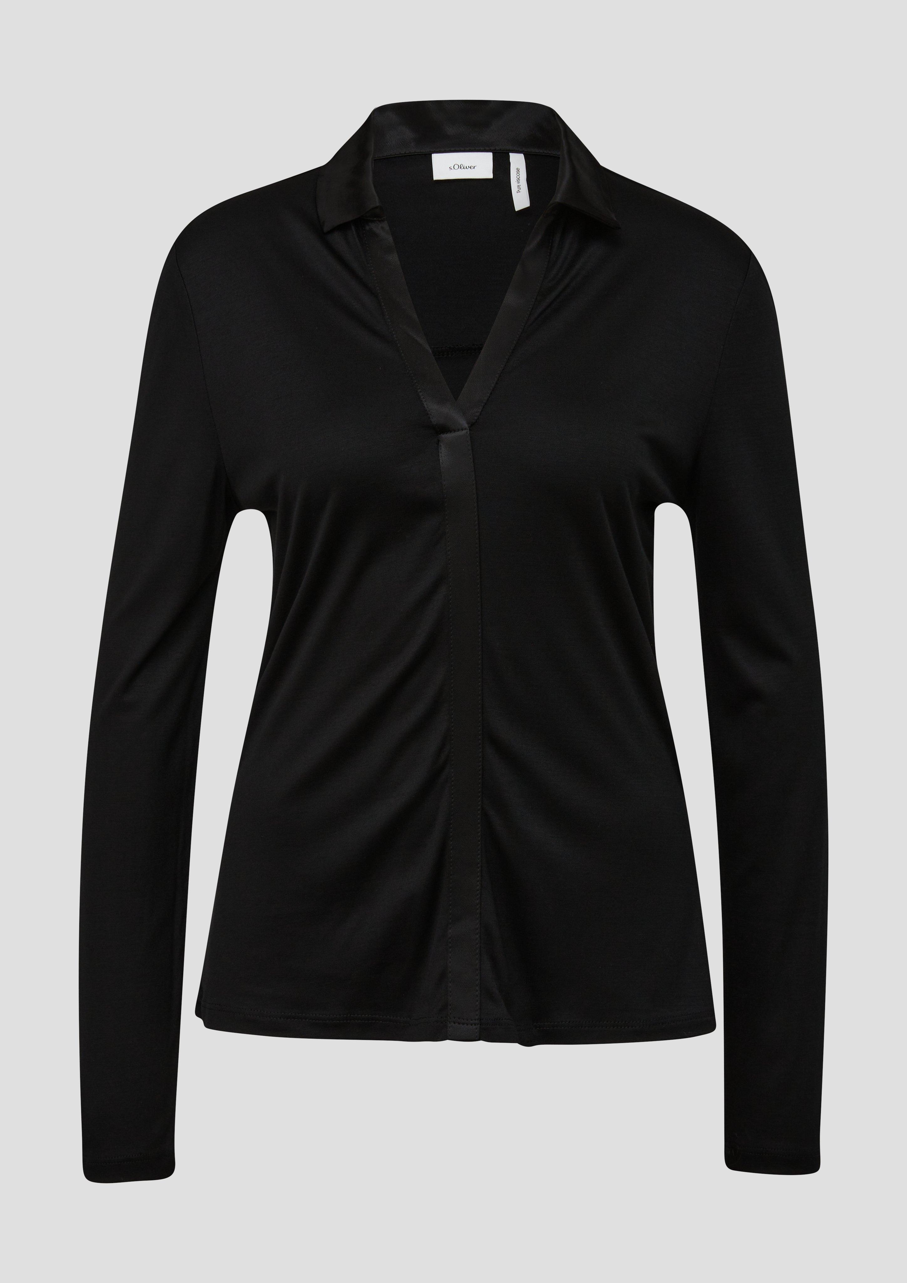 s.Oliver - Viskoseshirt mit Satindetails, Damen, schwarz