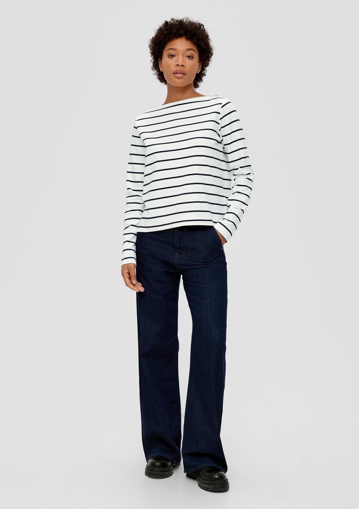 made - of cotton navy sleeve top Long stretch