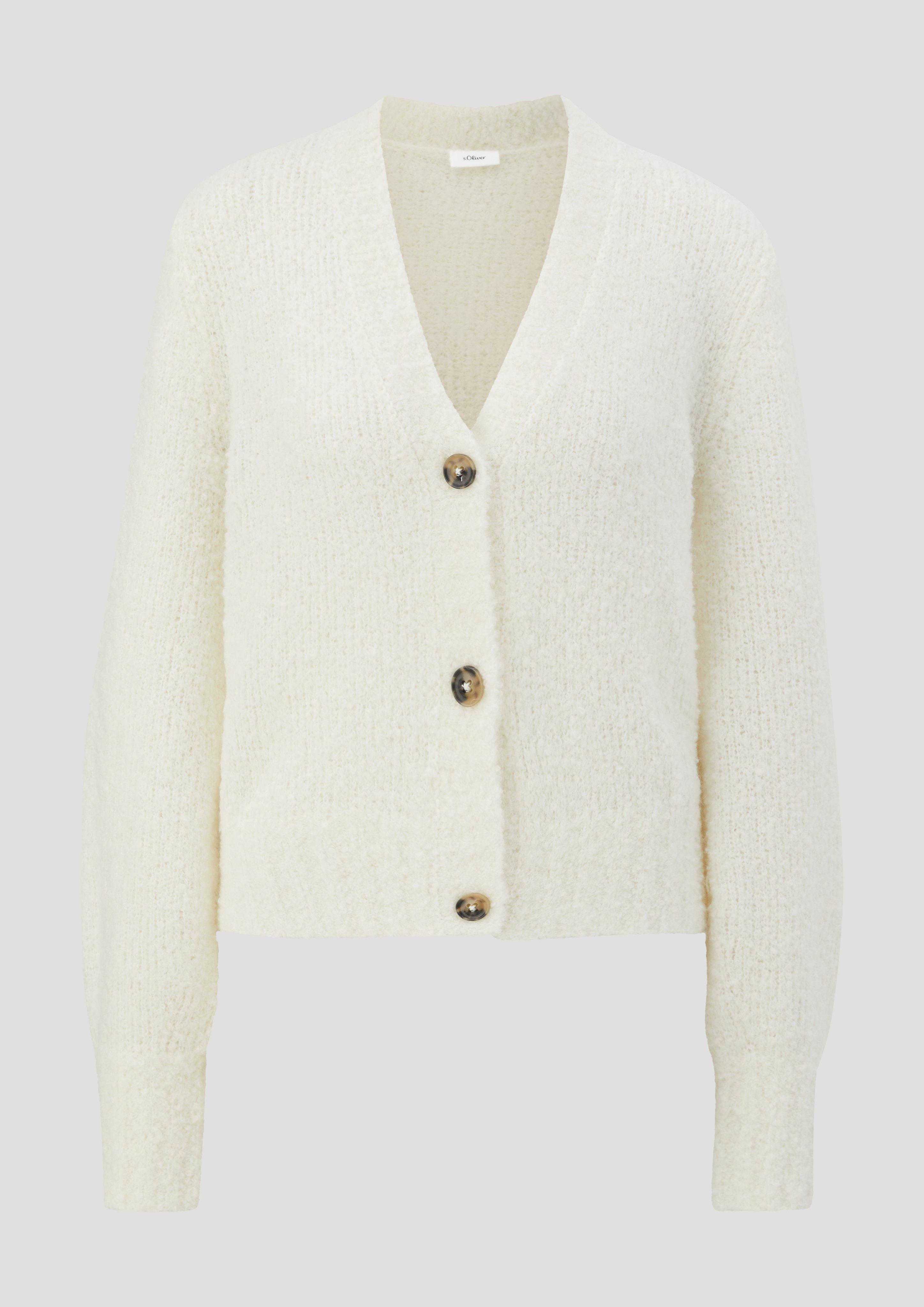 s.Oliver - Verkürzte Strickjacke aus Alpakamix, Damen, creme