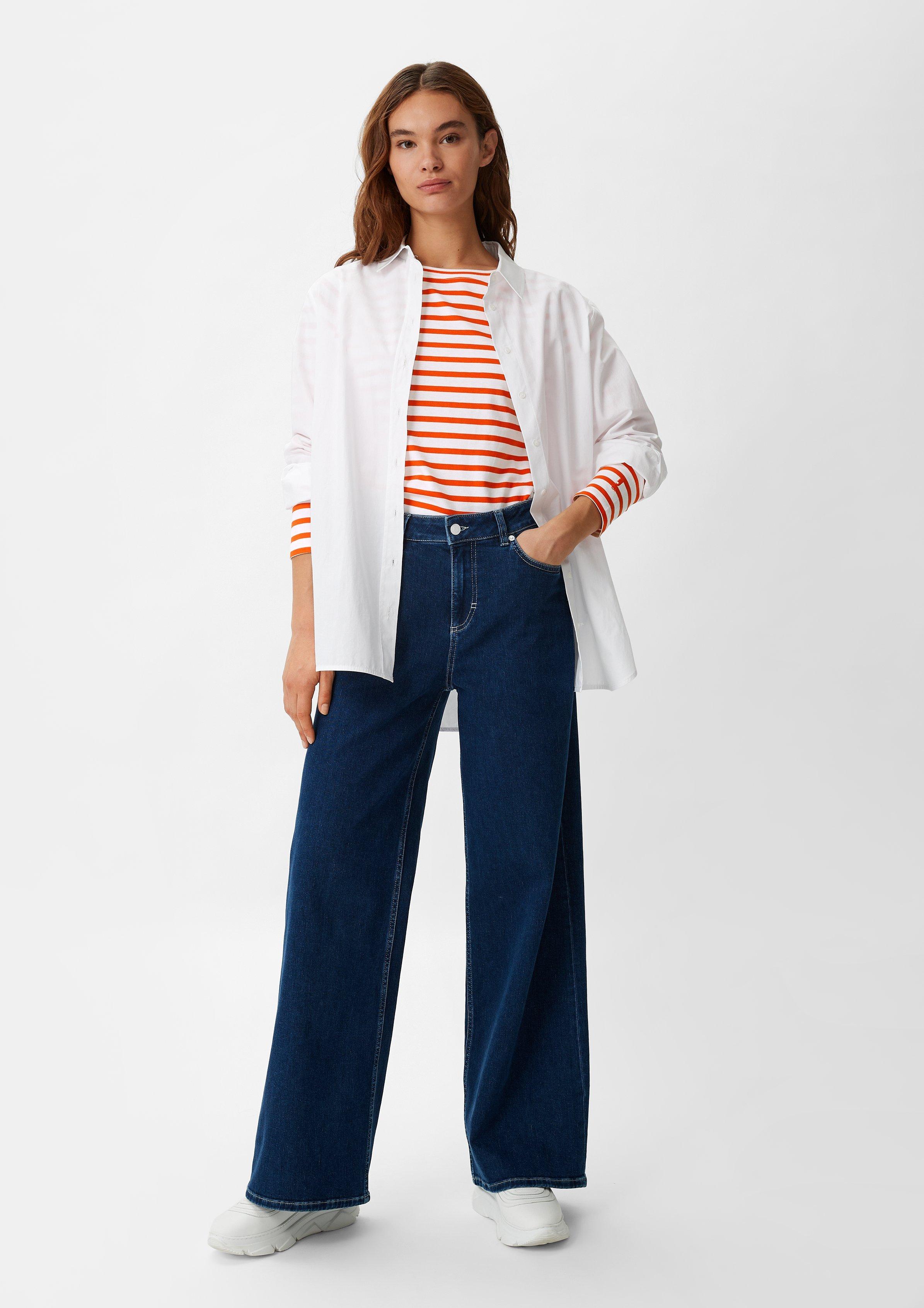 Longsleeve mit Querstreifen - hellorange | Comma 