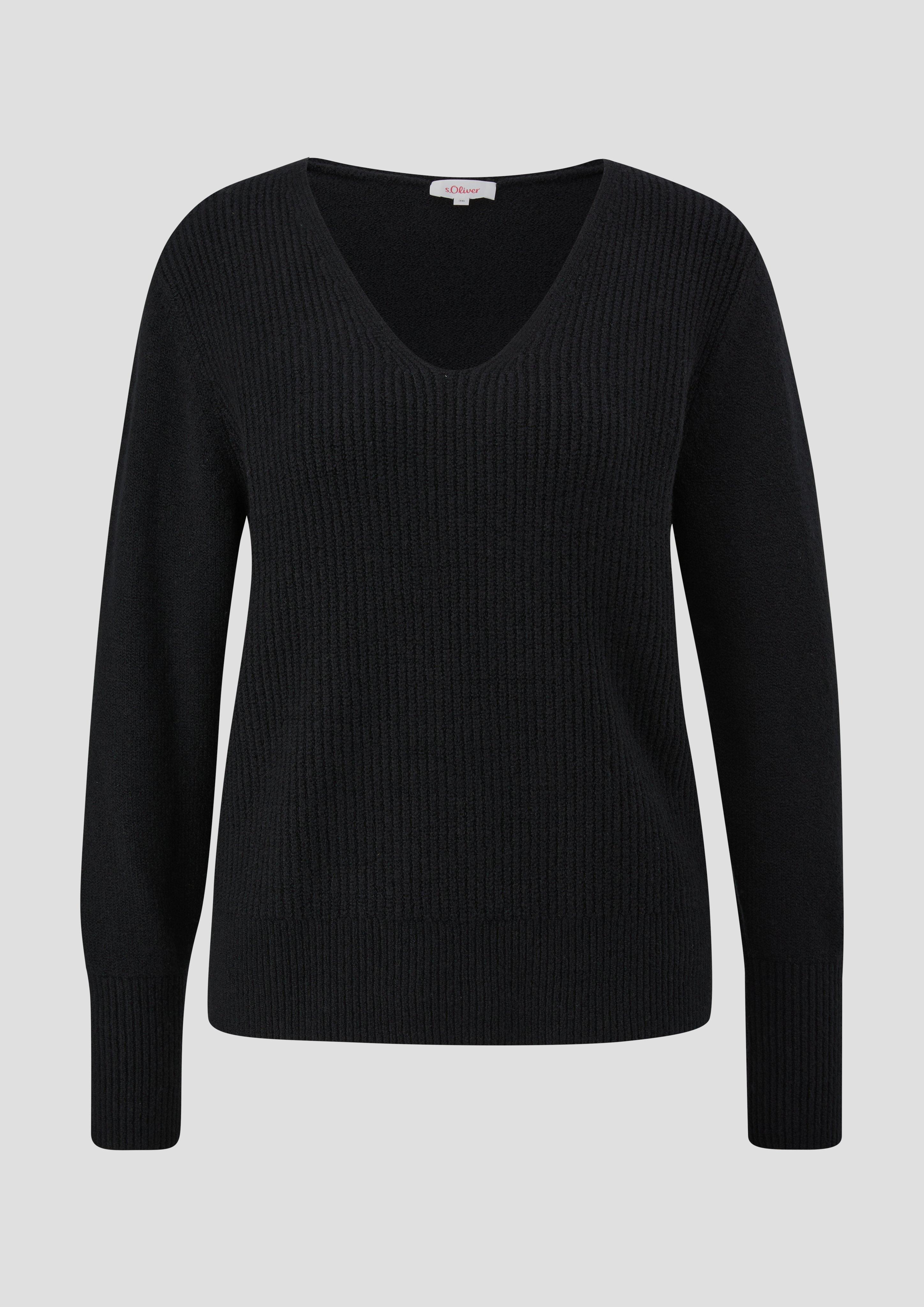 s.Oliver - Strickpullover mit Rippstruktur, Damen, schwarz