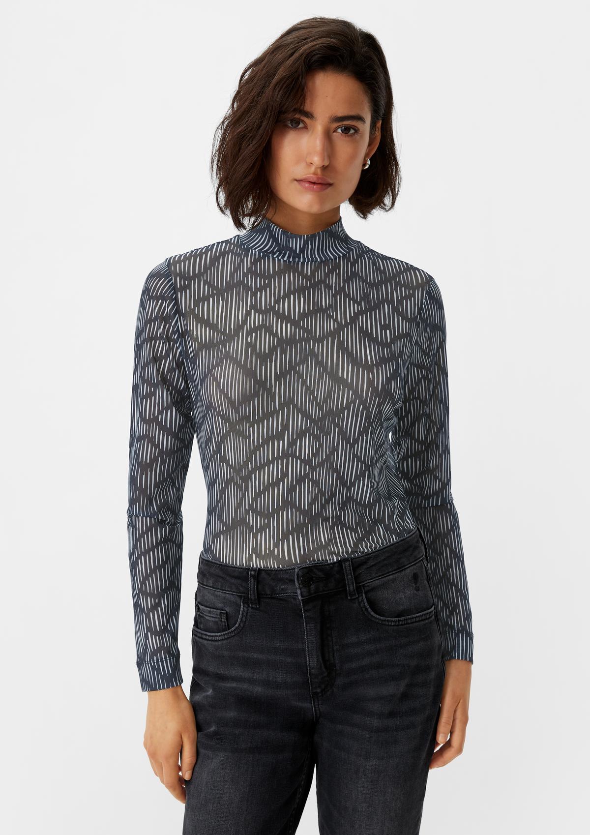Long sleeve mesh top with a stand-up collar - black | Comma