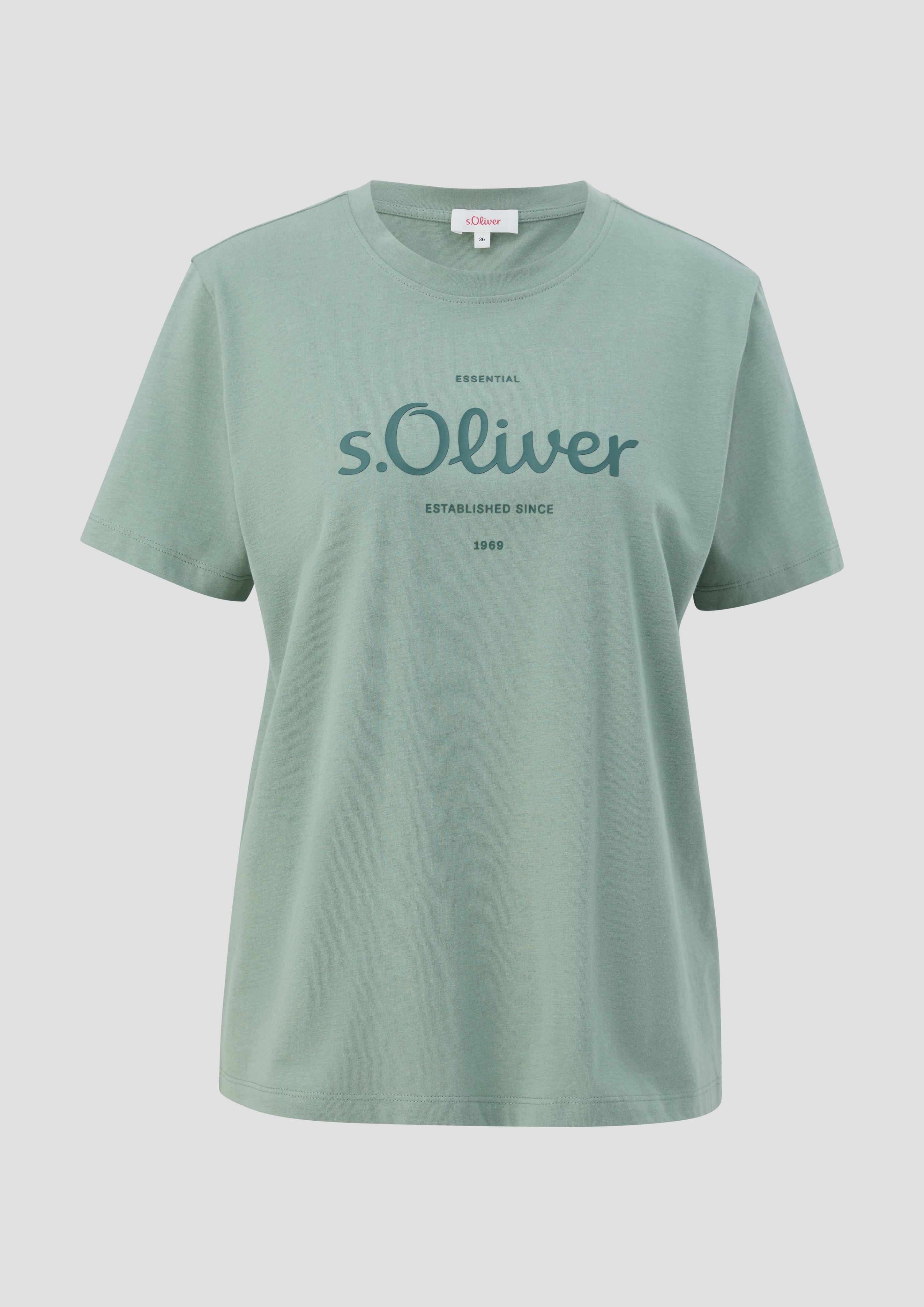 s.Oliver - Baumwollshirt mit Logo-Print, Damen, grün