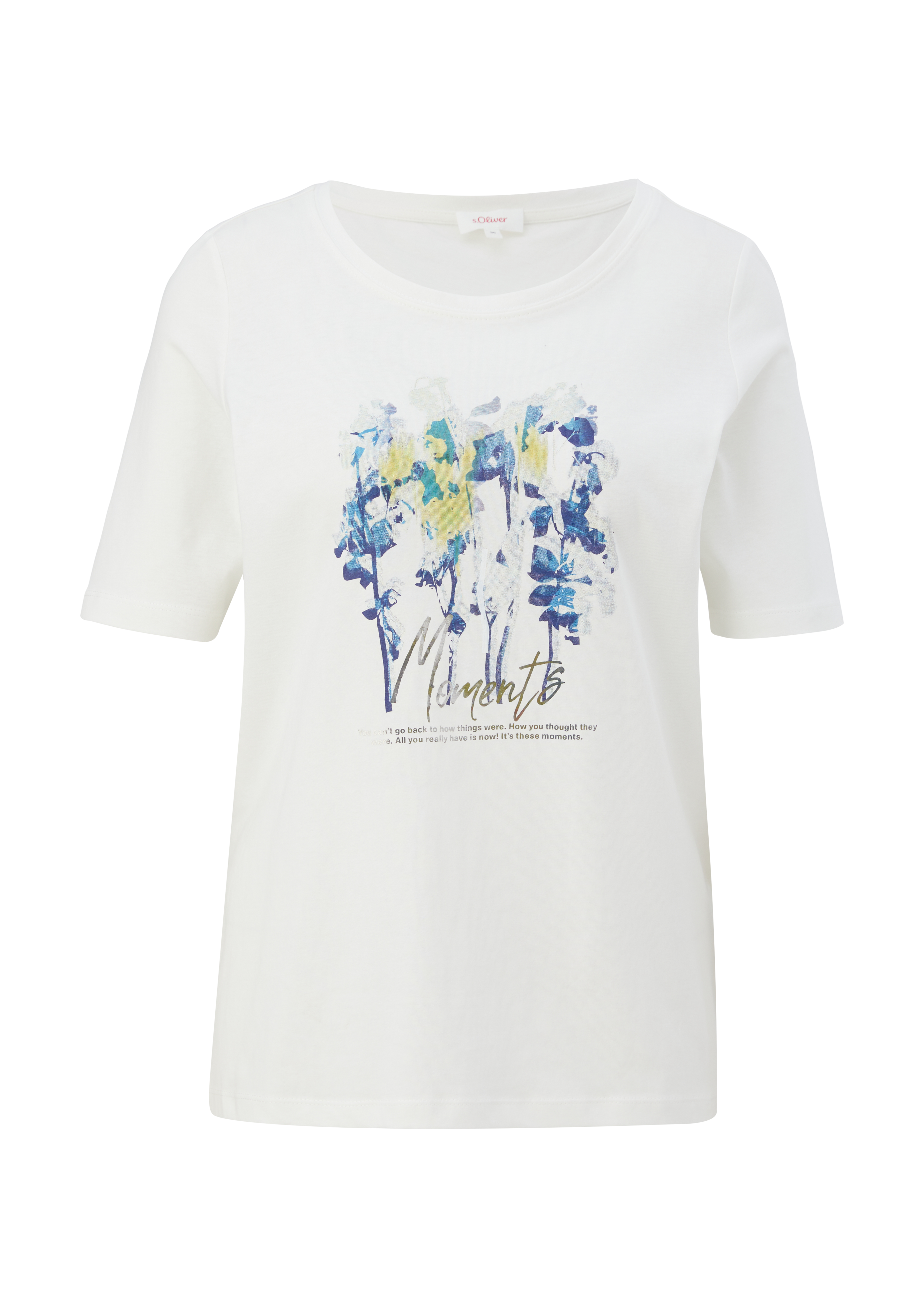 s.Oliver - T-Shirt mit glänzendem Print, Damen, creme